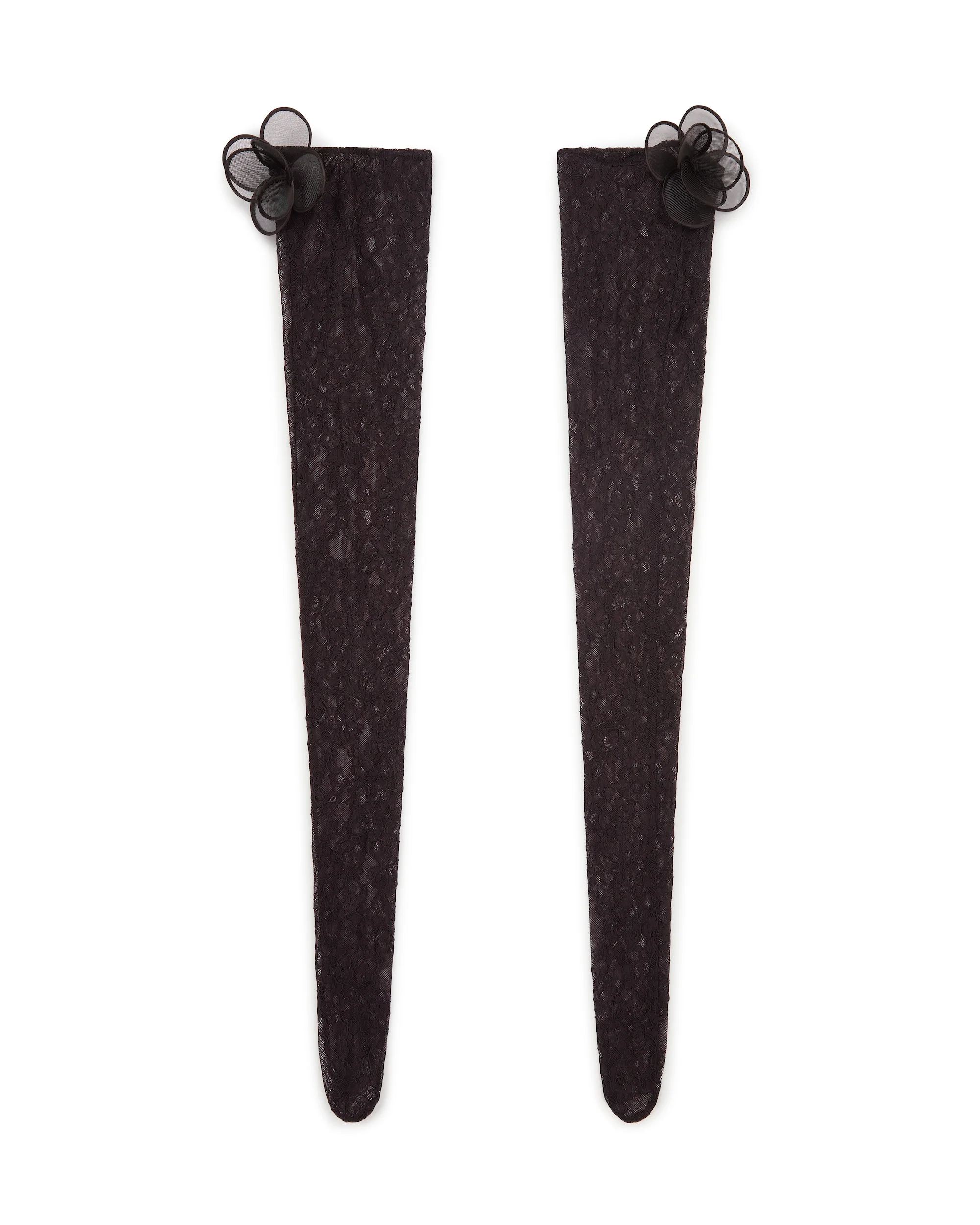 3D FLOWER LACE STOCKINGS IN BLACK