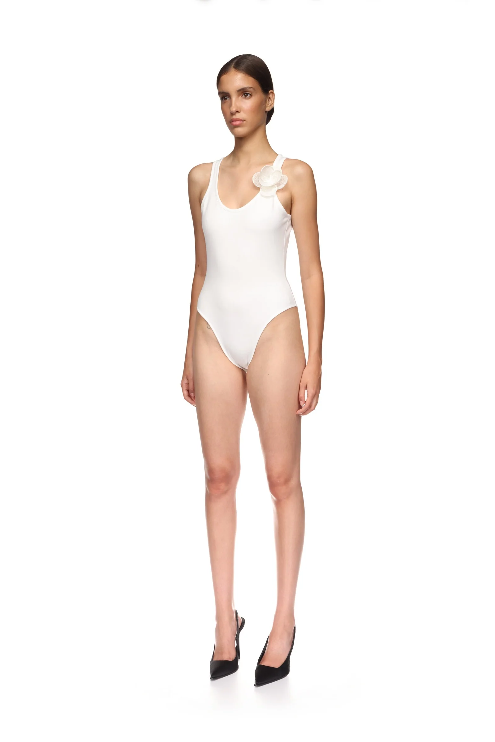 3D LACE FLOWER JERSEY BODYSUIT IN BLACK - Image 3