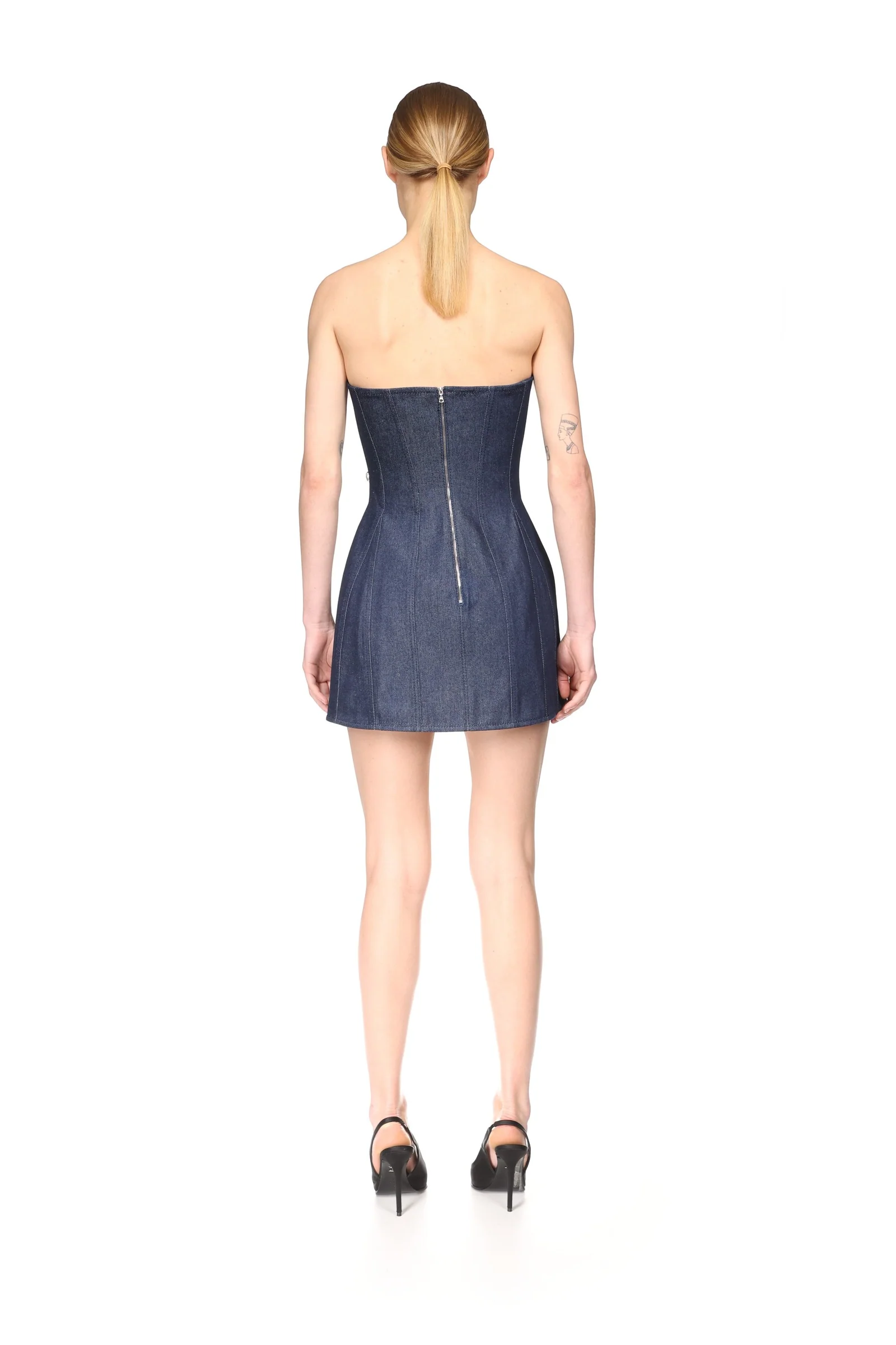 CRYSTAL EMBROIDERED DENIM AND CORSET MINI DRESS - Image 5