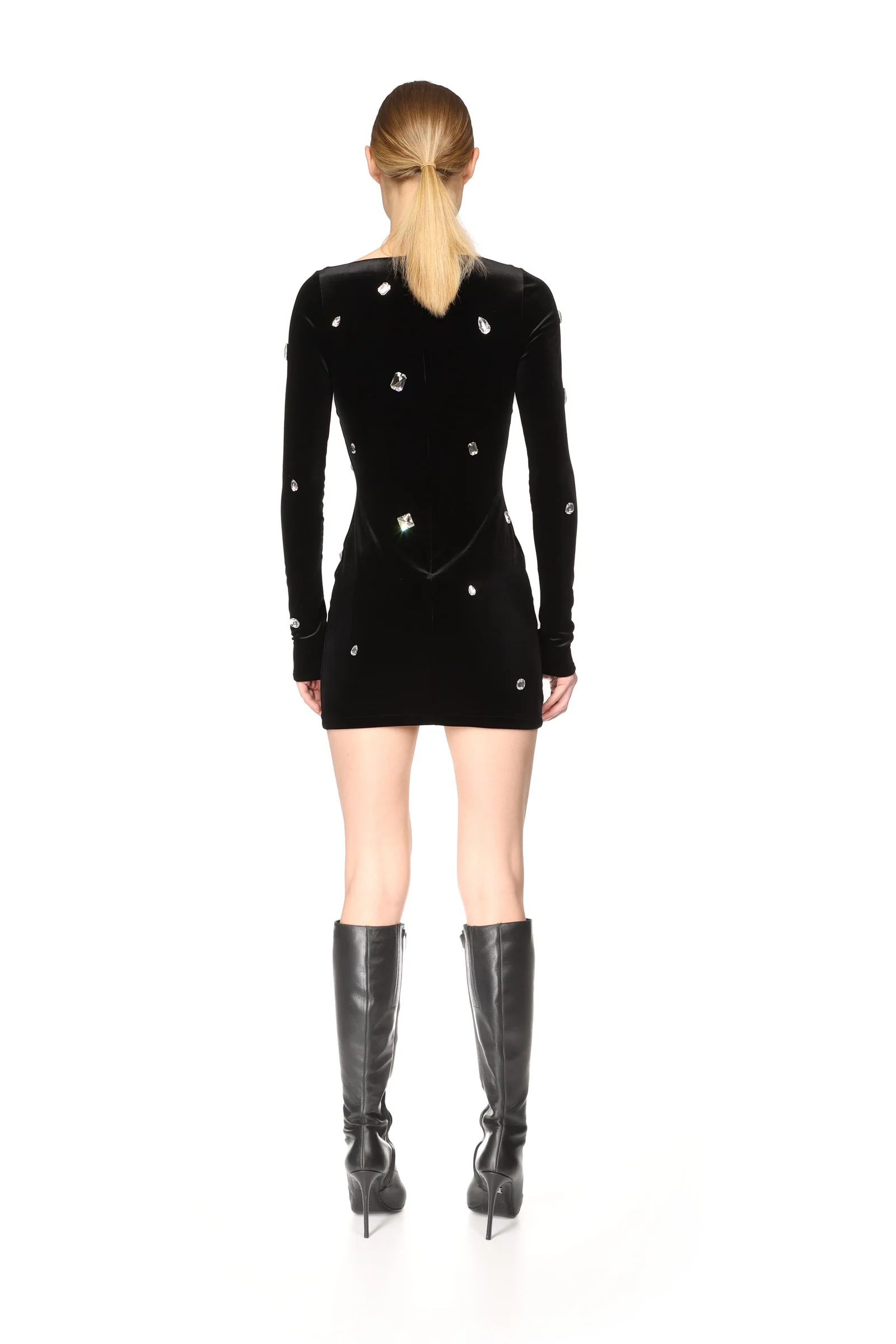 ALLOVER CRYSTAL EMBROIDERED VELVET MINI DRESS - Image 5