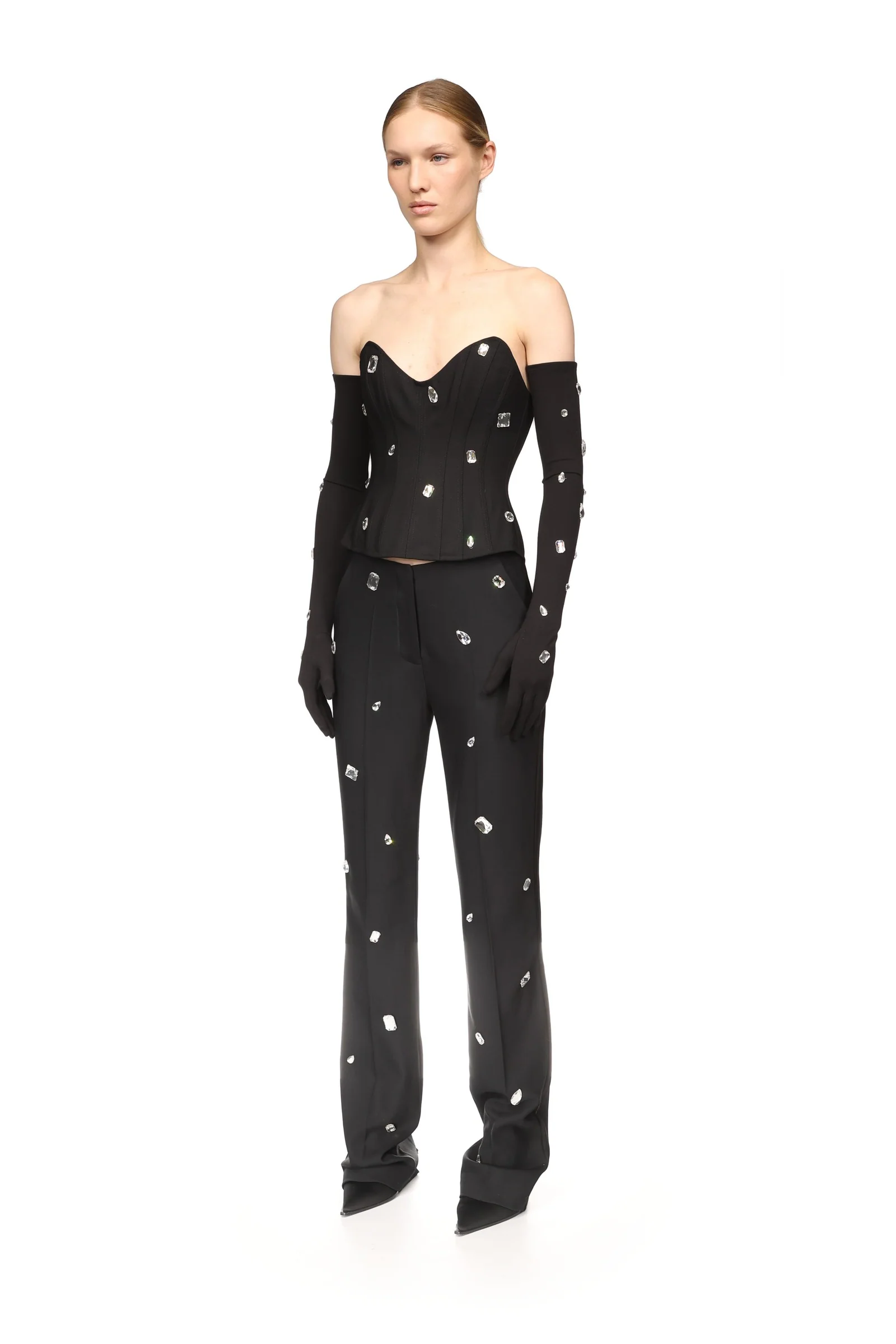 ALLOVER CRYSTAL EMBROIDERED TAILORED TROUSERS - Image 3