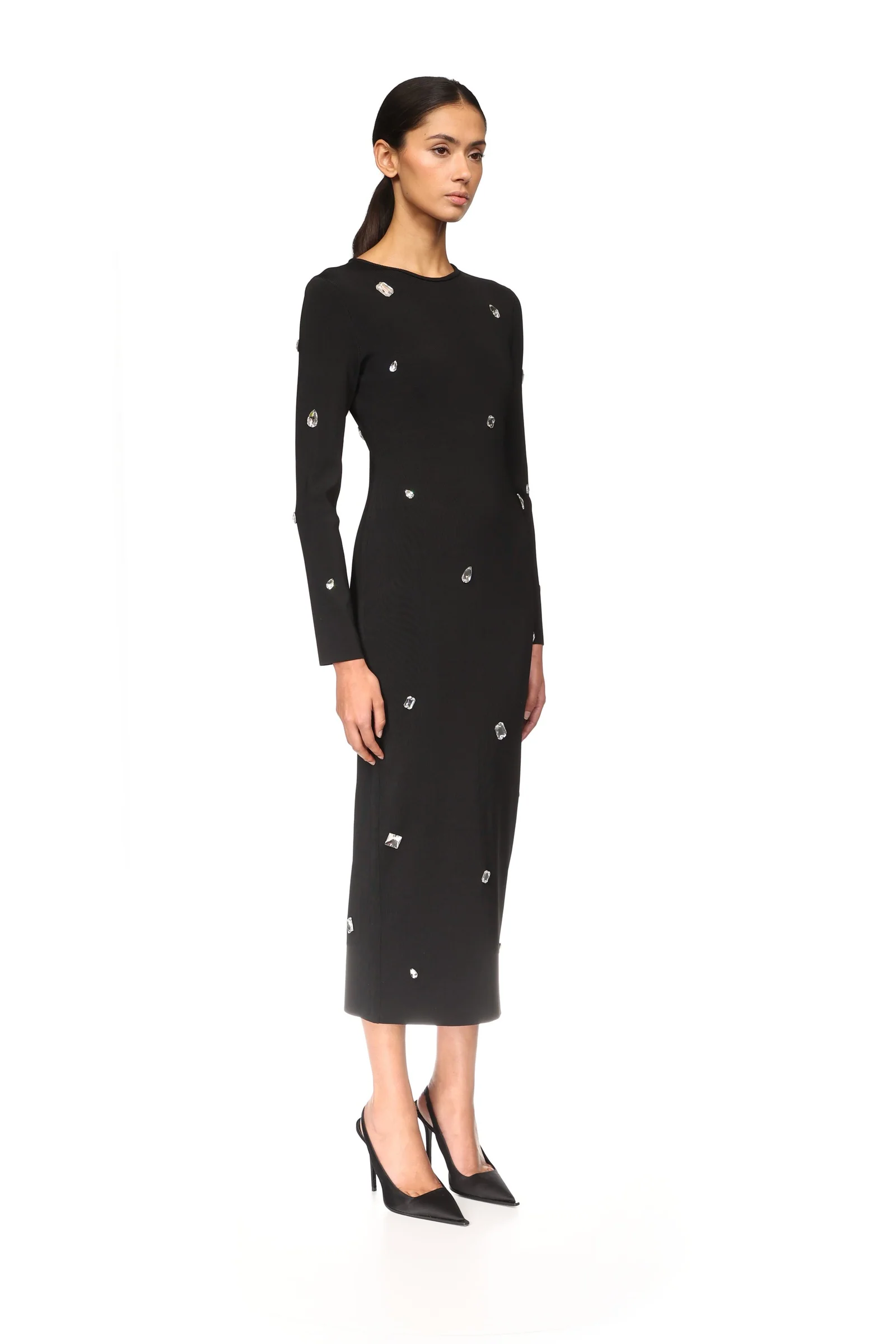 ALLOVER CRYSTAL EMBROIDERED MIDI KNIT DRESS - Image 4