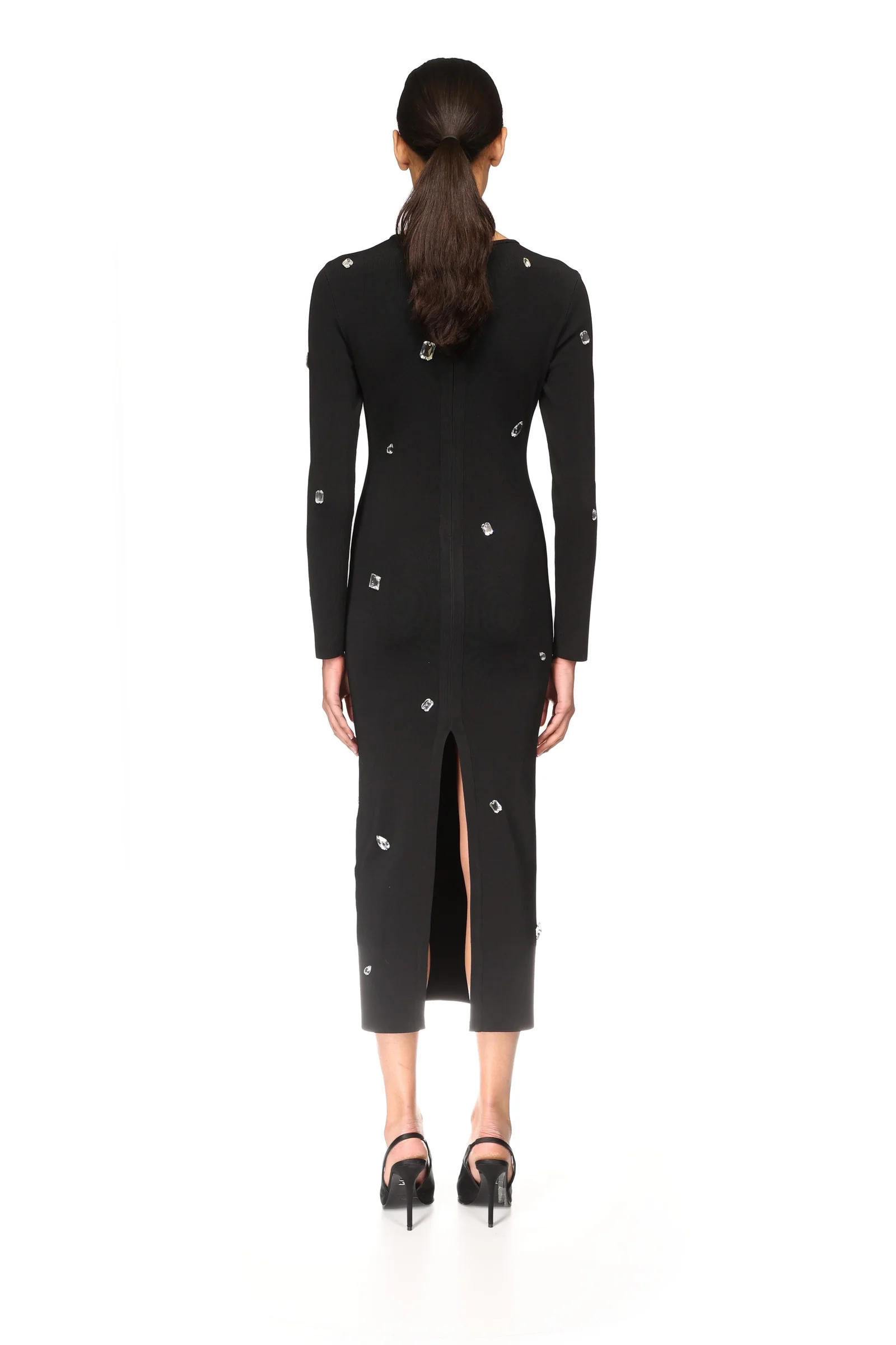 ALLOVER CRYSTAL EMBROIDERED MIDI KNIT DRESS - Image 5