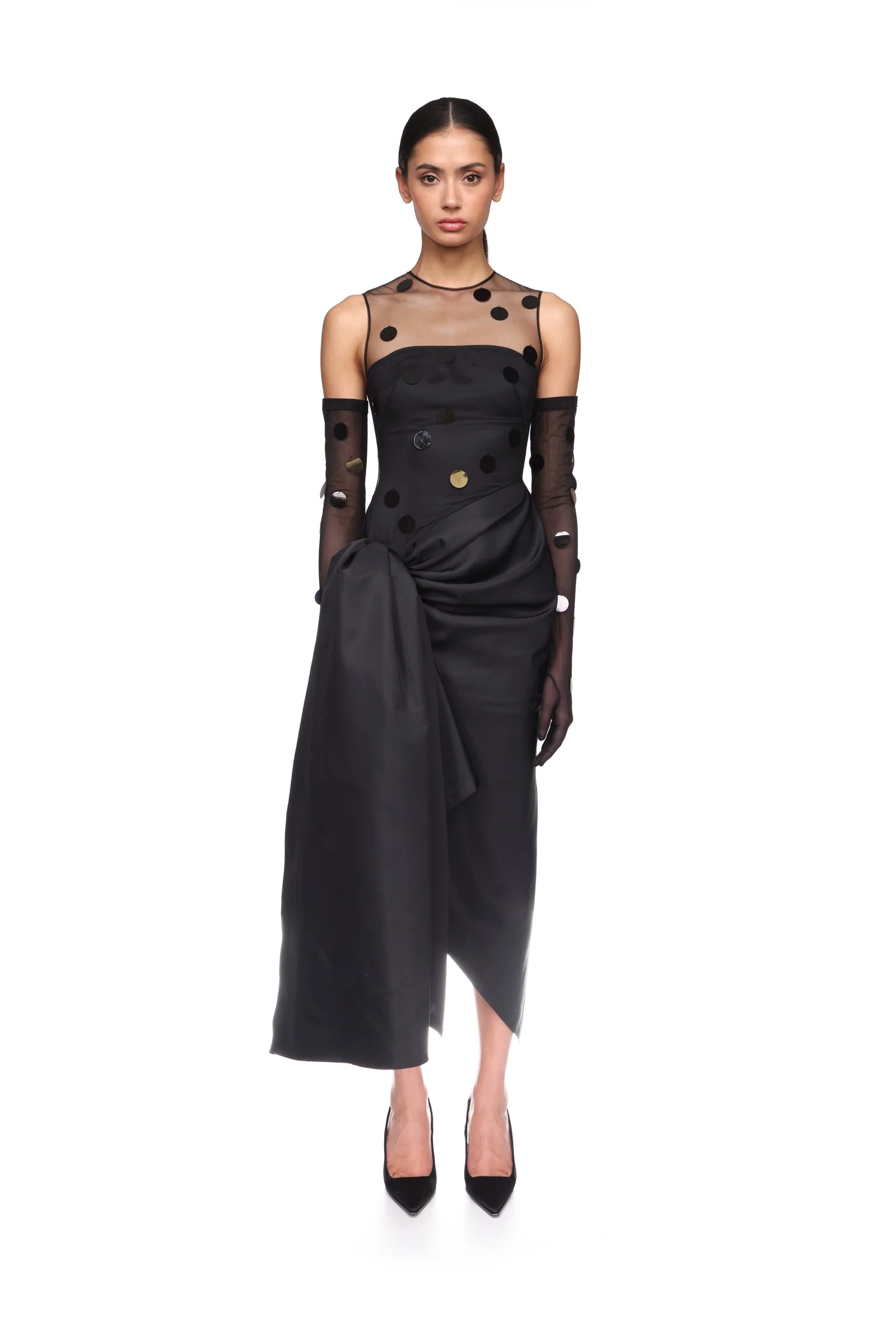 POLKA-DOT DISCS AND DRAPED SKIRT MIDI DRESS - Image 2