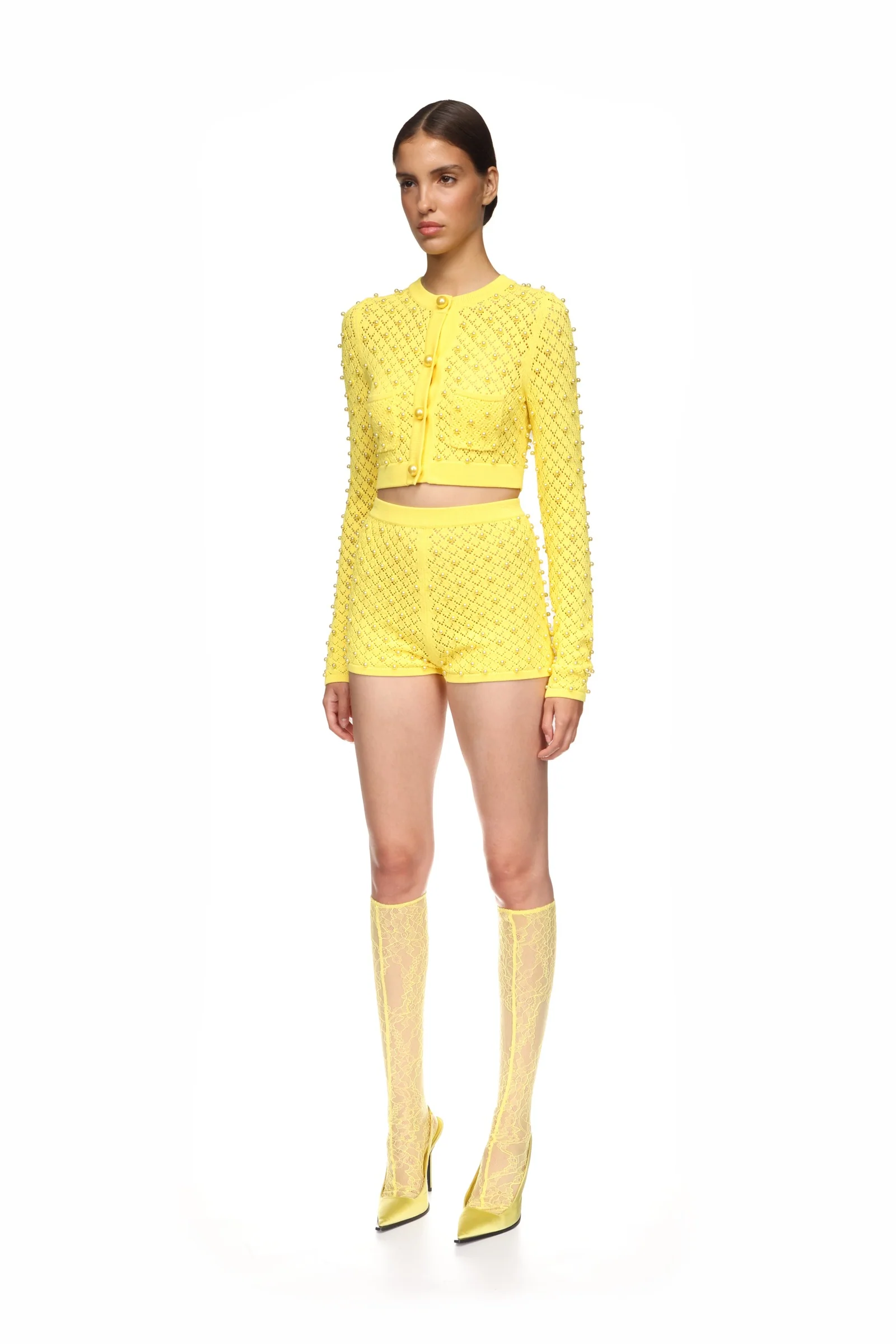 PEARL EMBELLISHED KNIT SHORTS - Image 3