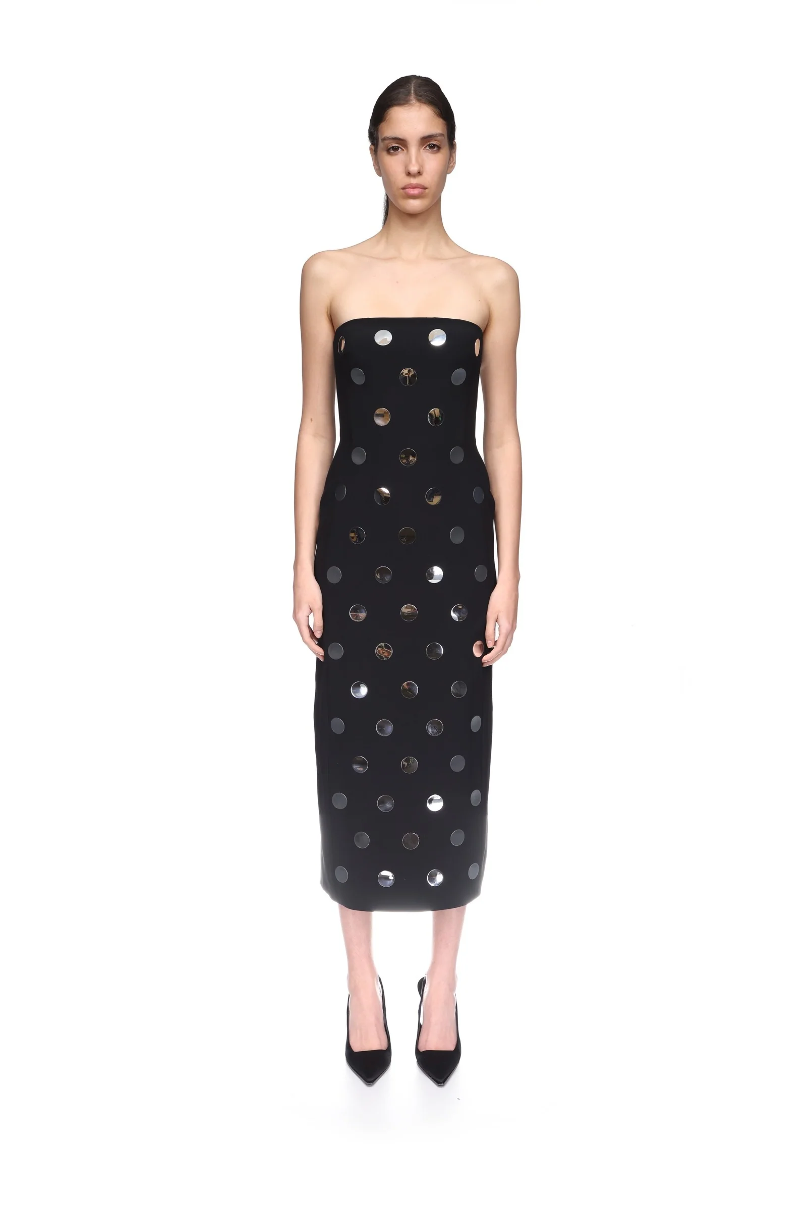 ALLOVER POLKA-DOT HOTFIX DETAIL STRAPLESS DRESS - Image 2