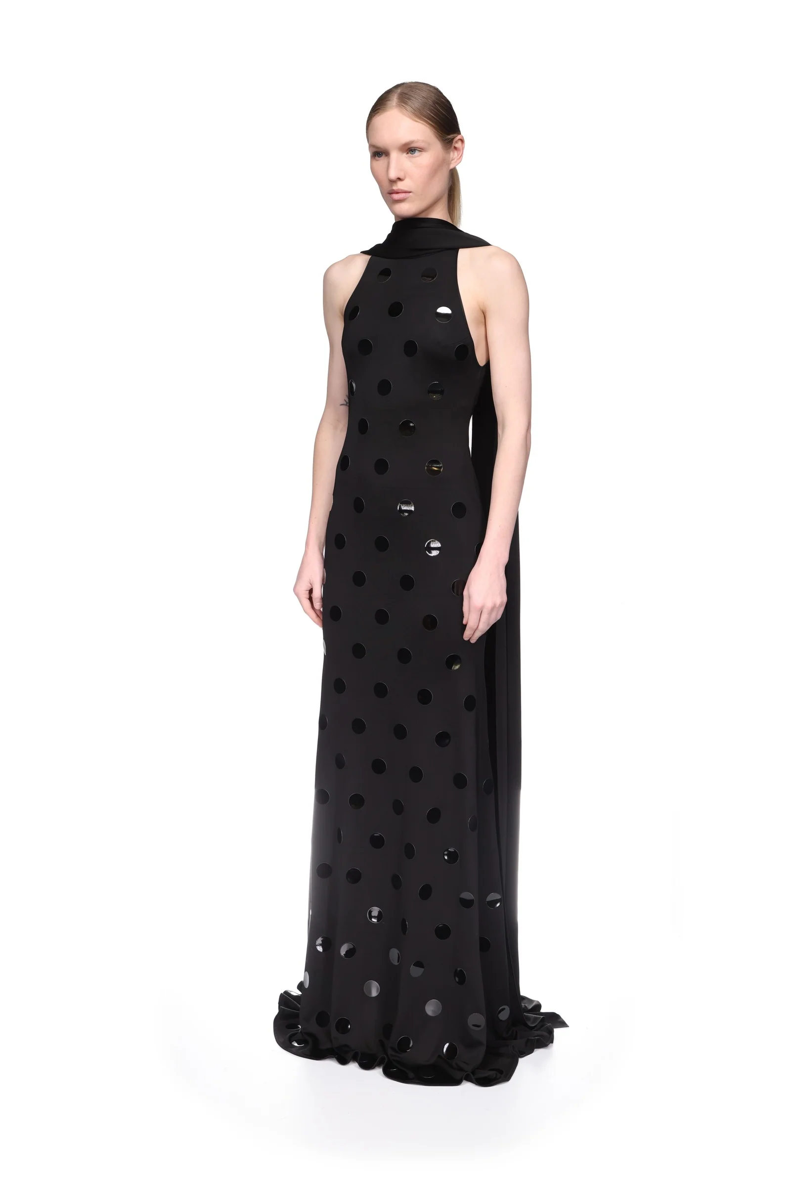 POLKA-DOT HOTFIX GOWN WITH SCARF DETAIL - Image 3