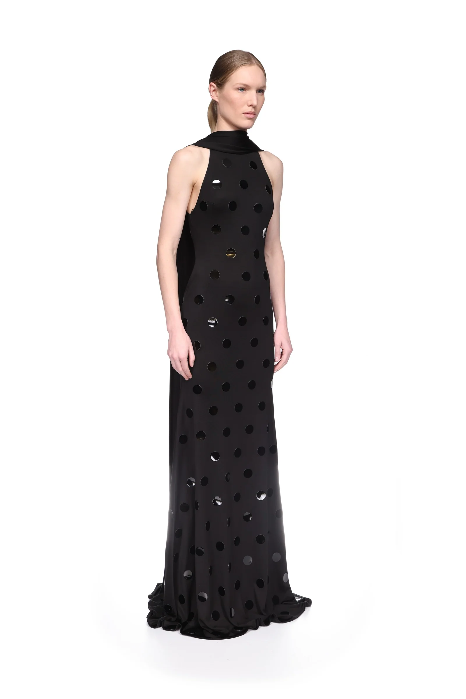 POLKA-DOT HOTFIX GOWN WITH SCARF DETAIL - Image 4