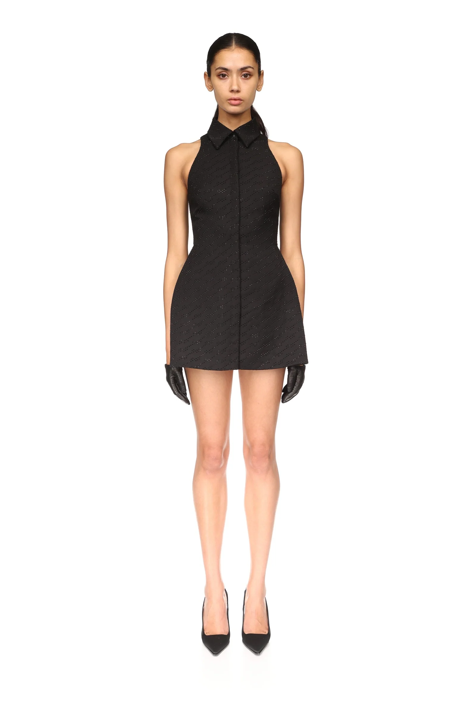 ALLOVER RHINESTONE EMBROIDERED MINI POLO DRESS - Image 2