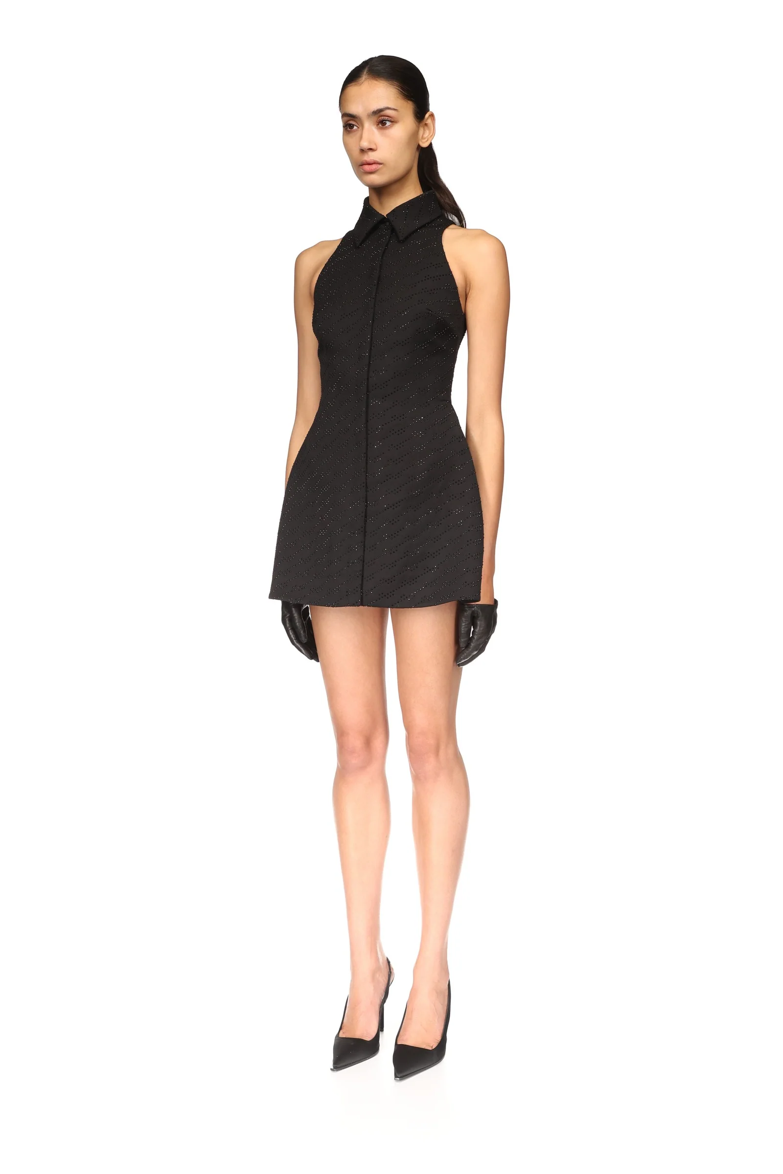 ALLOVER RHINESTONE EMBROIDERED MINI POLO DRESS - Image 3