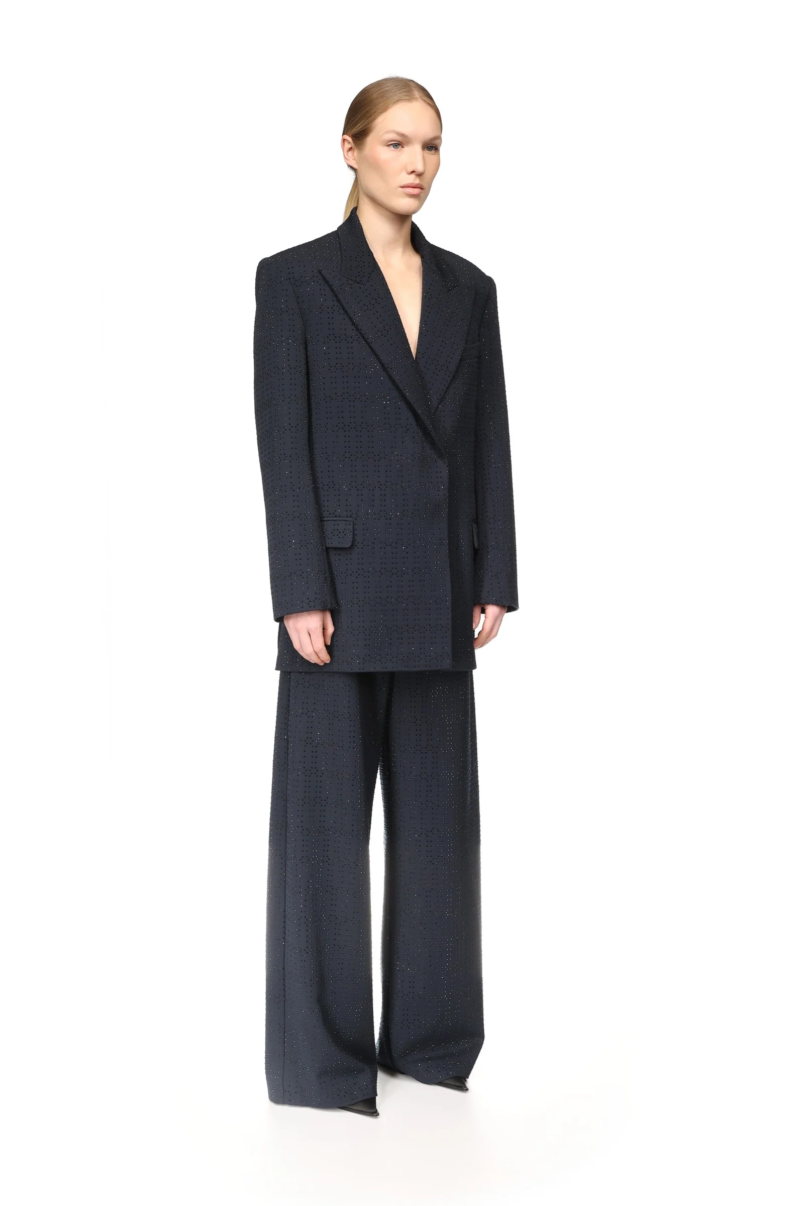 ALLOVER RHINESTONE EMBROIDERED TAILORED TROUSERS - Image 4