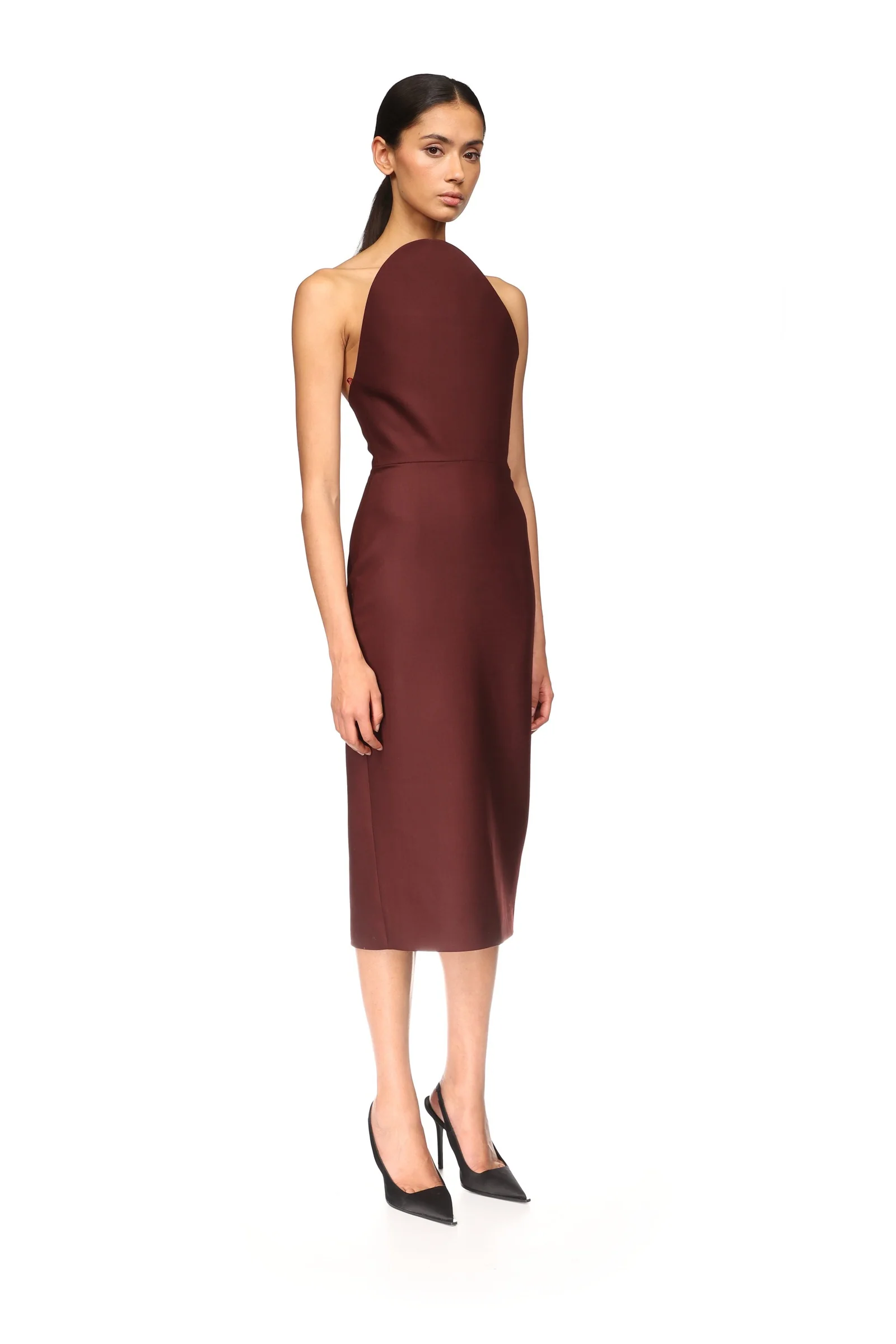 ASYMMETRIC CUT STRAPLESS MIDI DRESS - Image 4