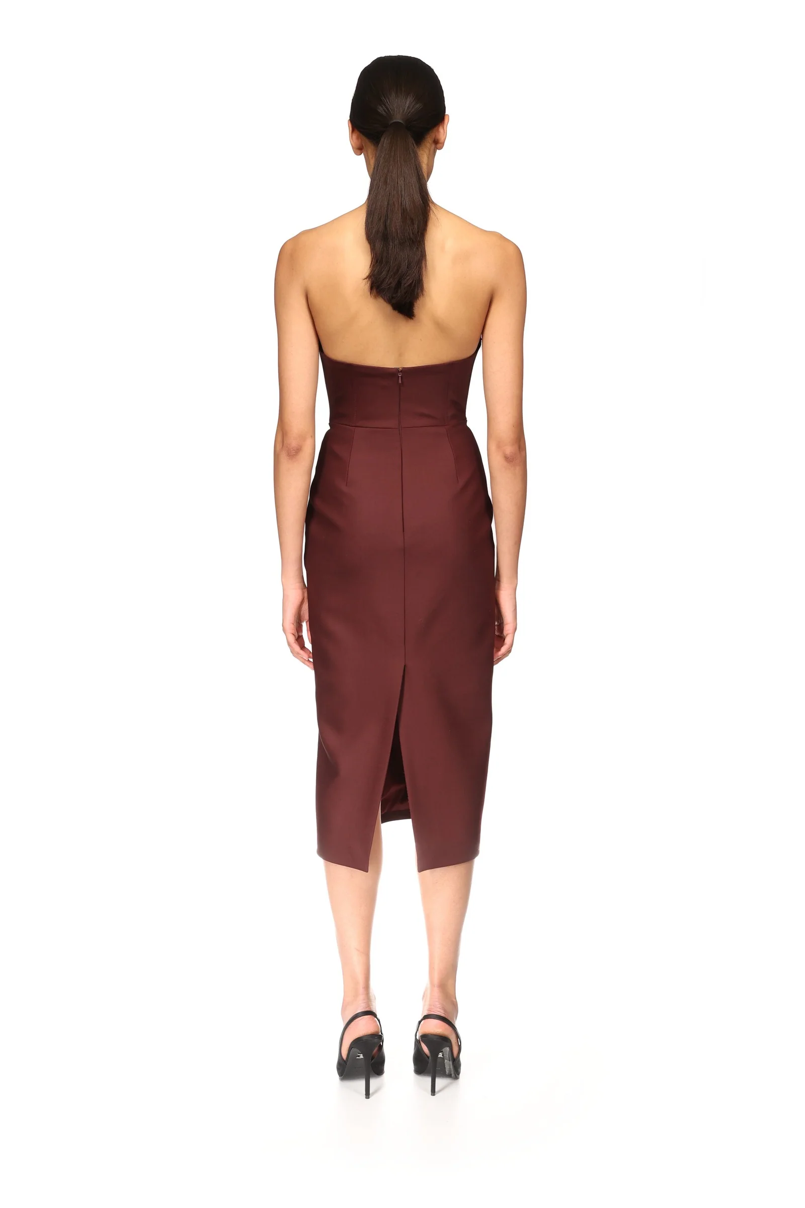 ASYMMETRIC CUT STRAPLESS MIDI DRESS - Image 5