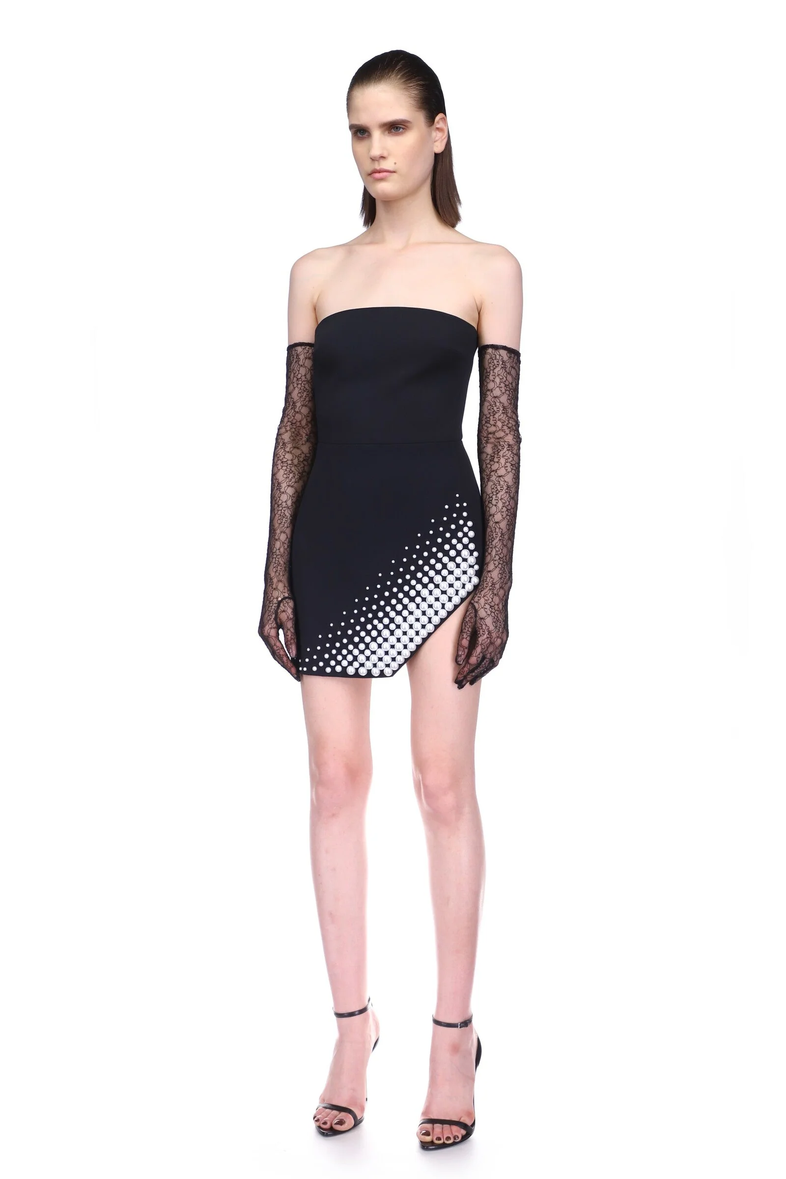 ASYMMETRIC PEARL EMBROIDERY MINI DRESS IN WHITE - Image 3