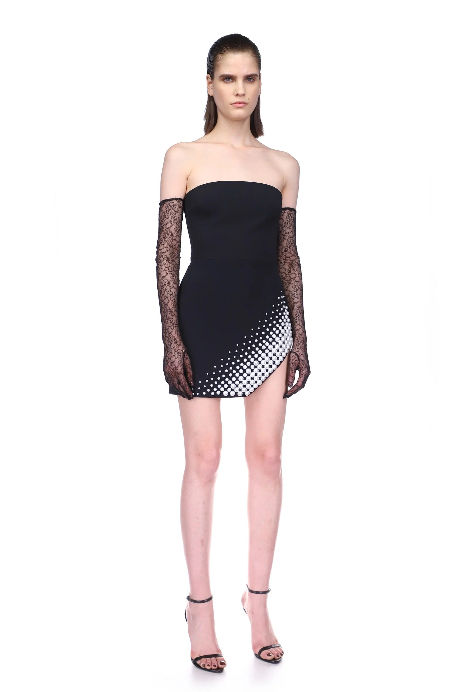 ASYMMETRIC PEARL EMBROIDERY MINI DRESS IN WHITE - Image 4