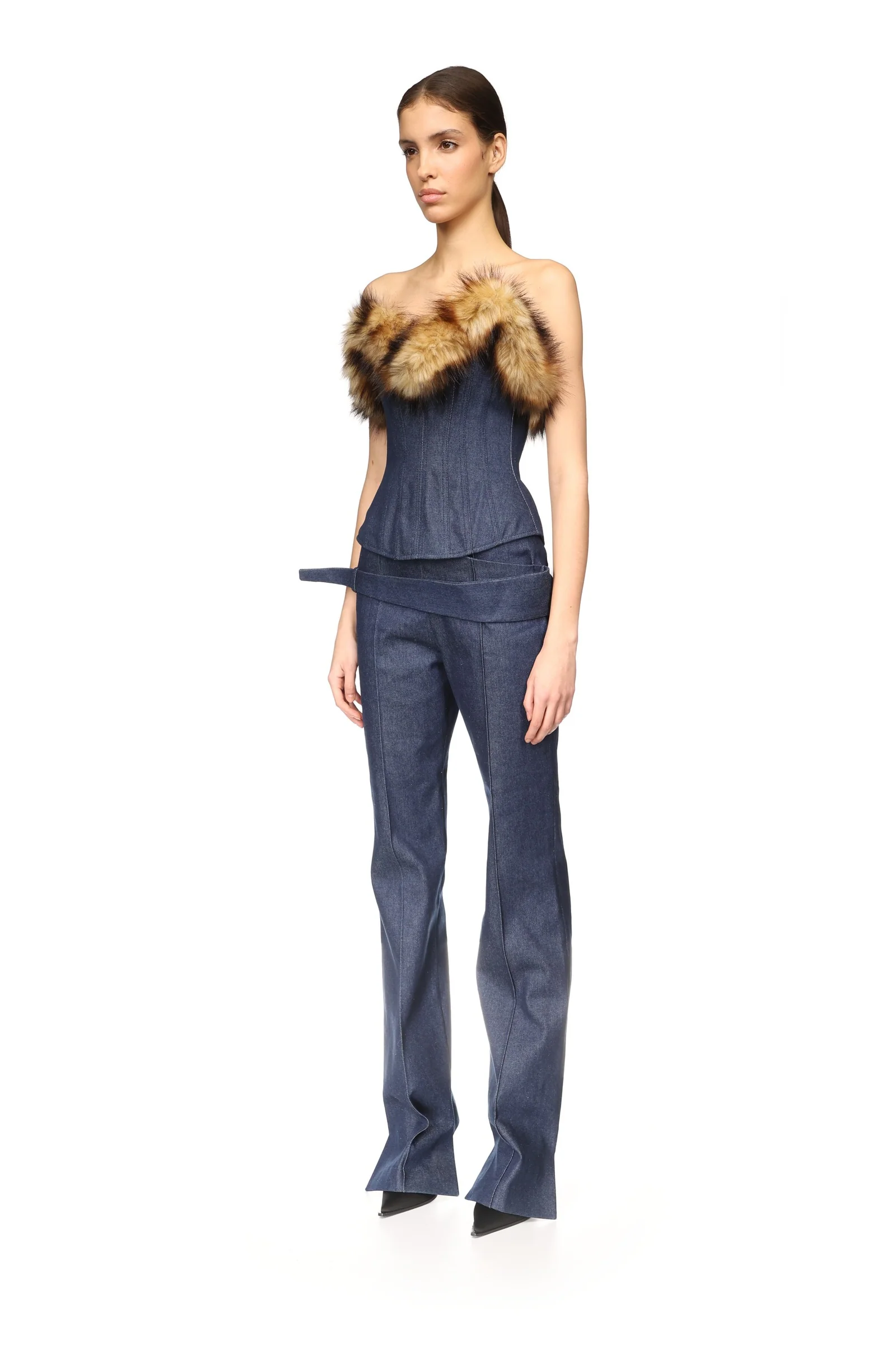 ASYMMETRIC WAIST DETAIL DENIM TROUSERS - Image 3