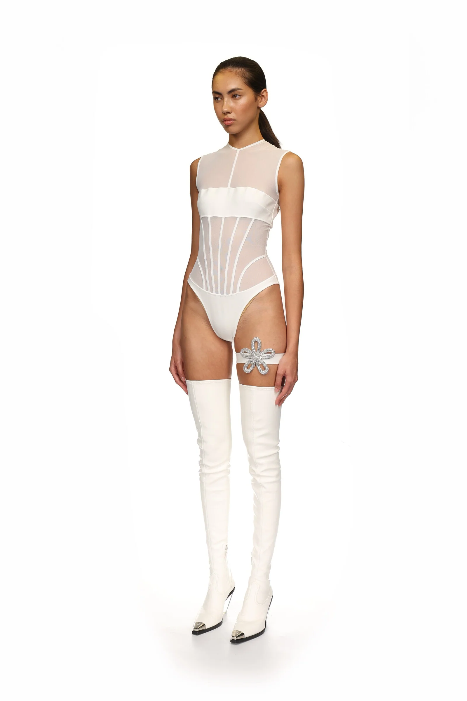 BANDEAU MESH BODYSUIT IN WHITE - Image 3