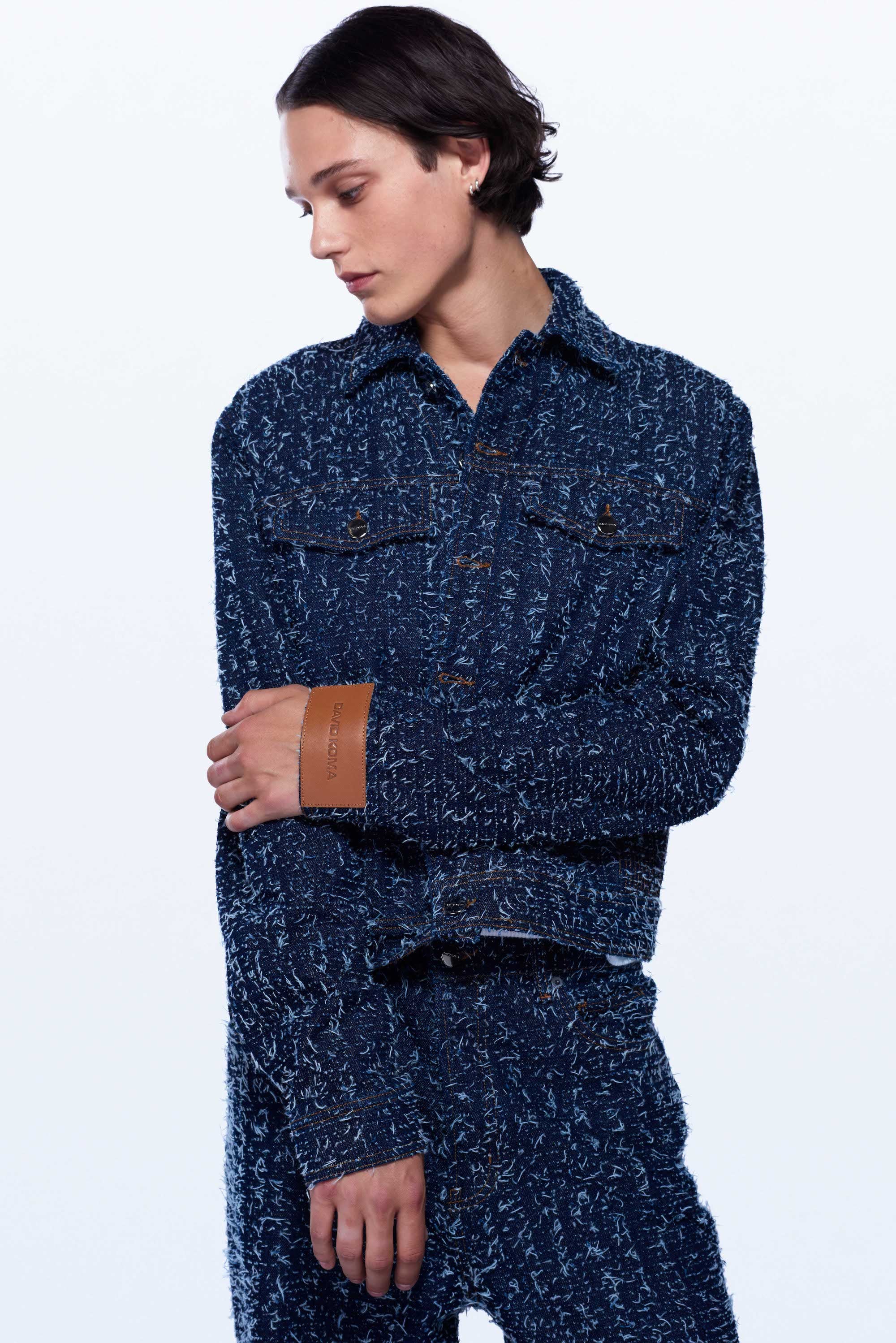 BOUCLE DENIM WIDE LEG TROUSERS - Image 3