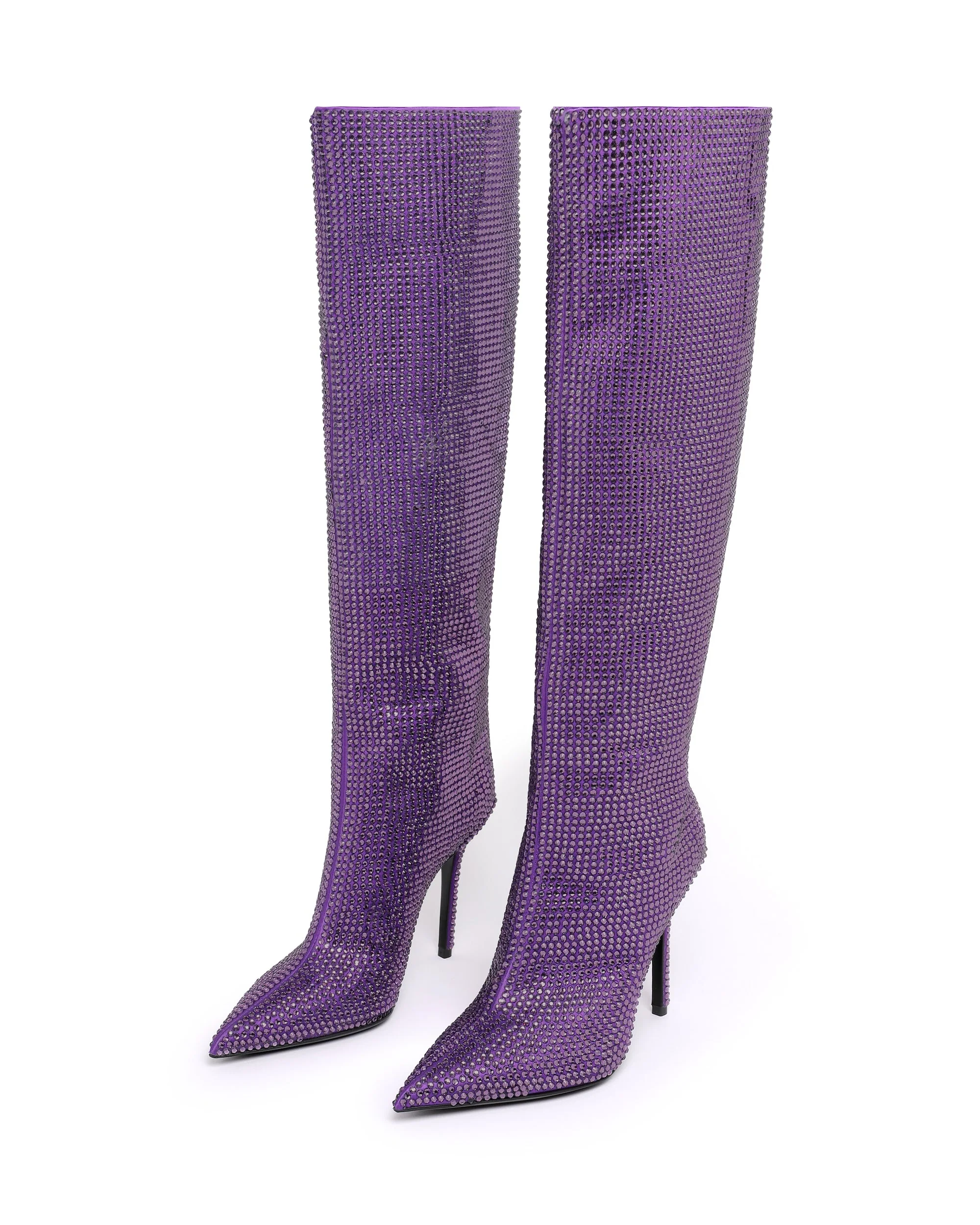 ALL OVER CRYSTAL KNEE HIGH BOOTS IN PURPLE - Image 2