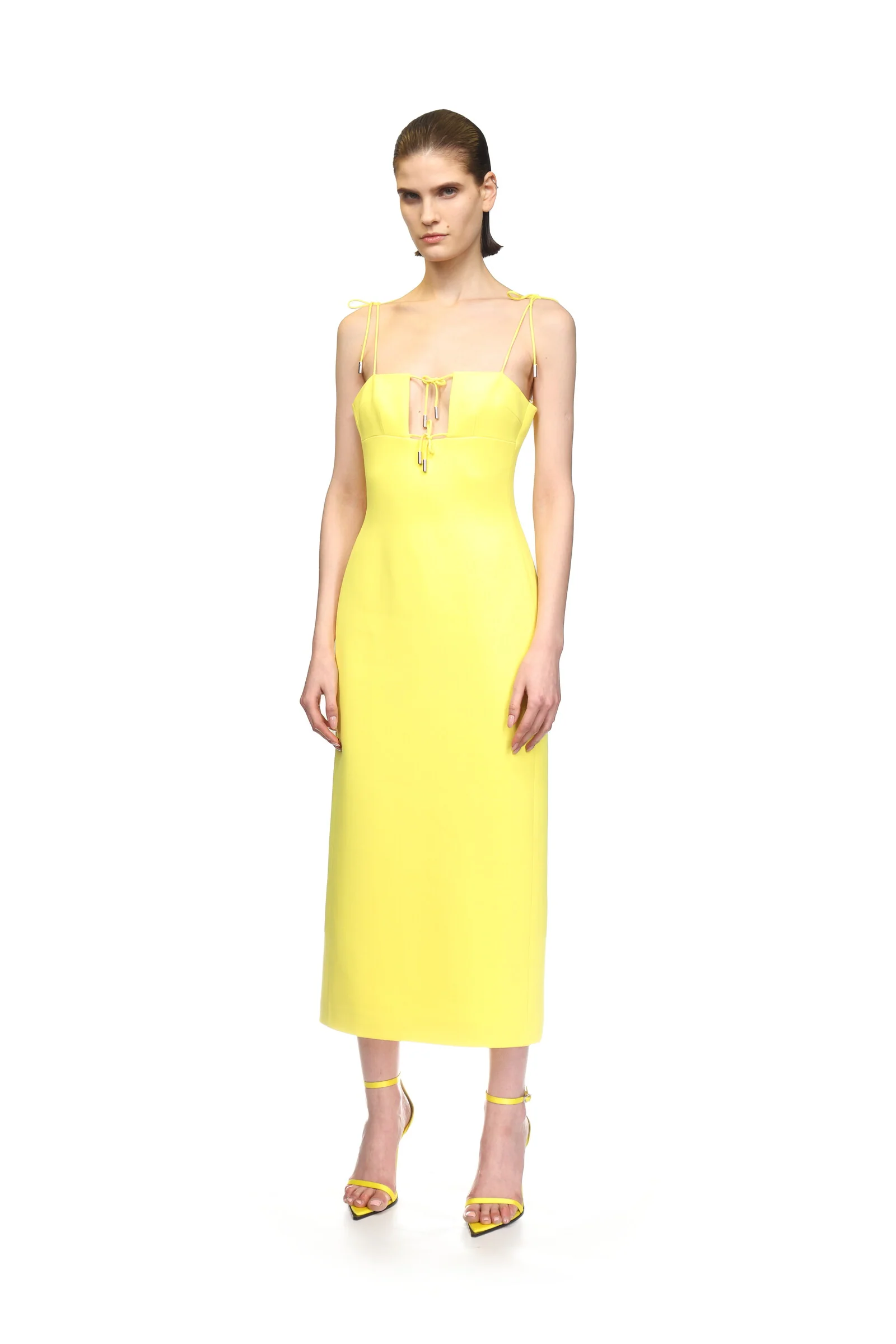 STRAPPY SATIN SANDALS IN YELLOW - Image 3