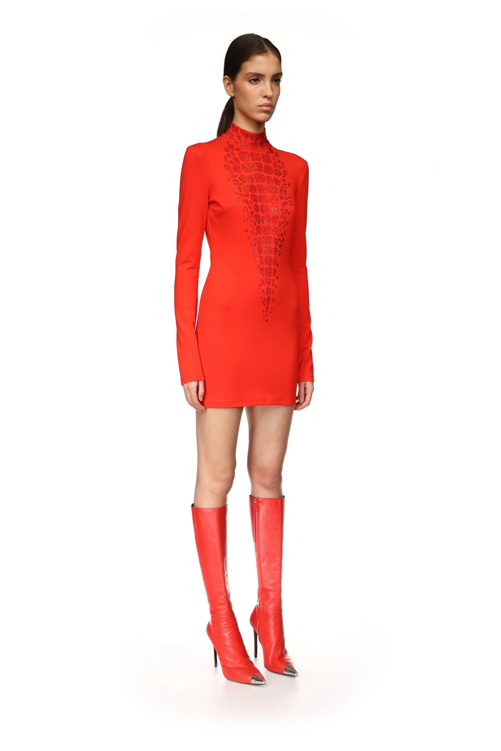 CROC RHINESTONE EMBROIDERY LONG SLEEVE MINI DRESS - Image 4