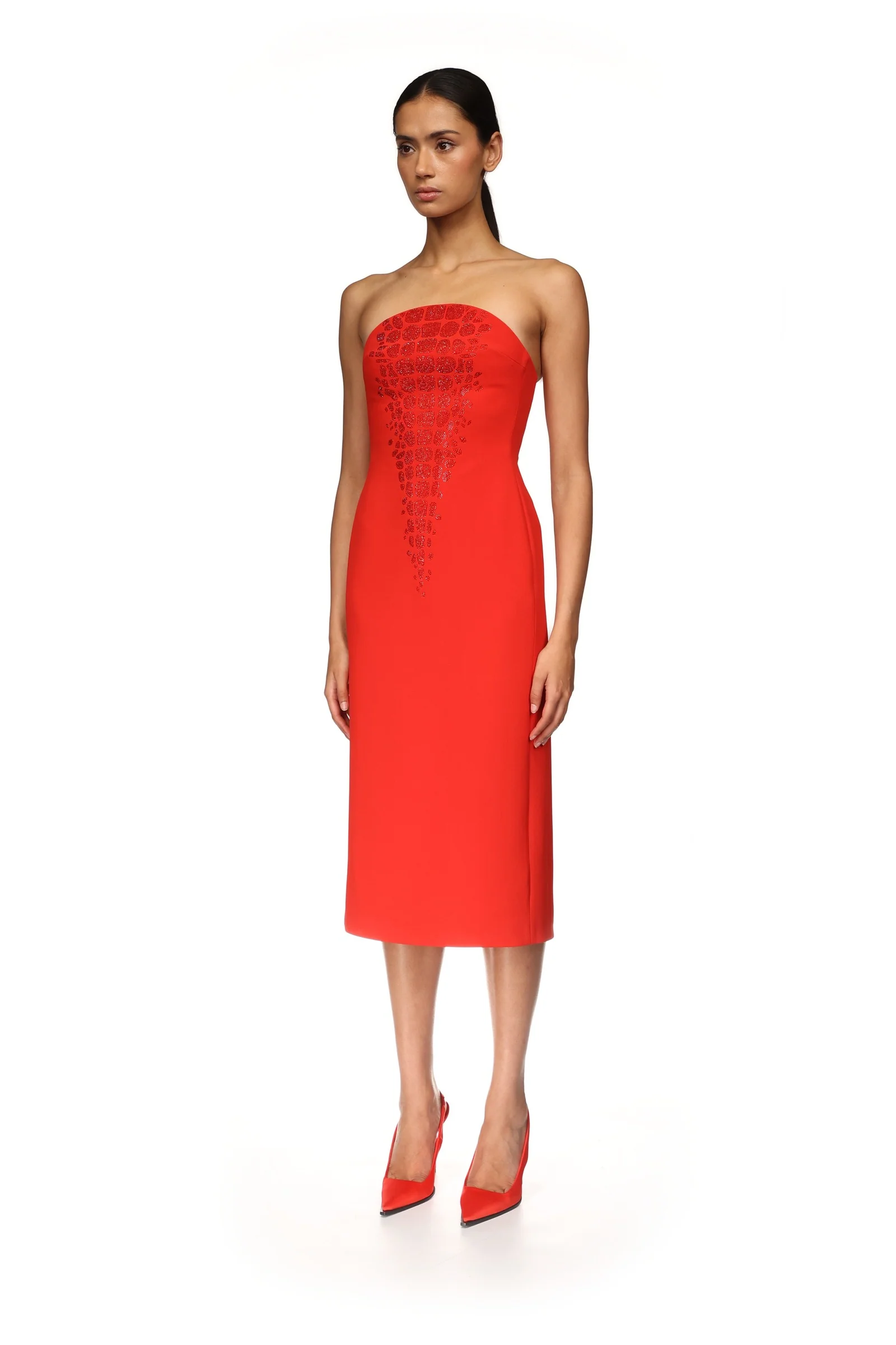CROC RHINESTONE EMBROIDERY STRAPLESS MIDI DRESS - Image 3