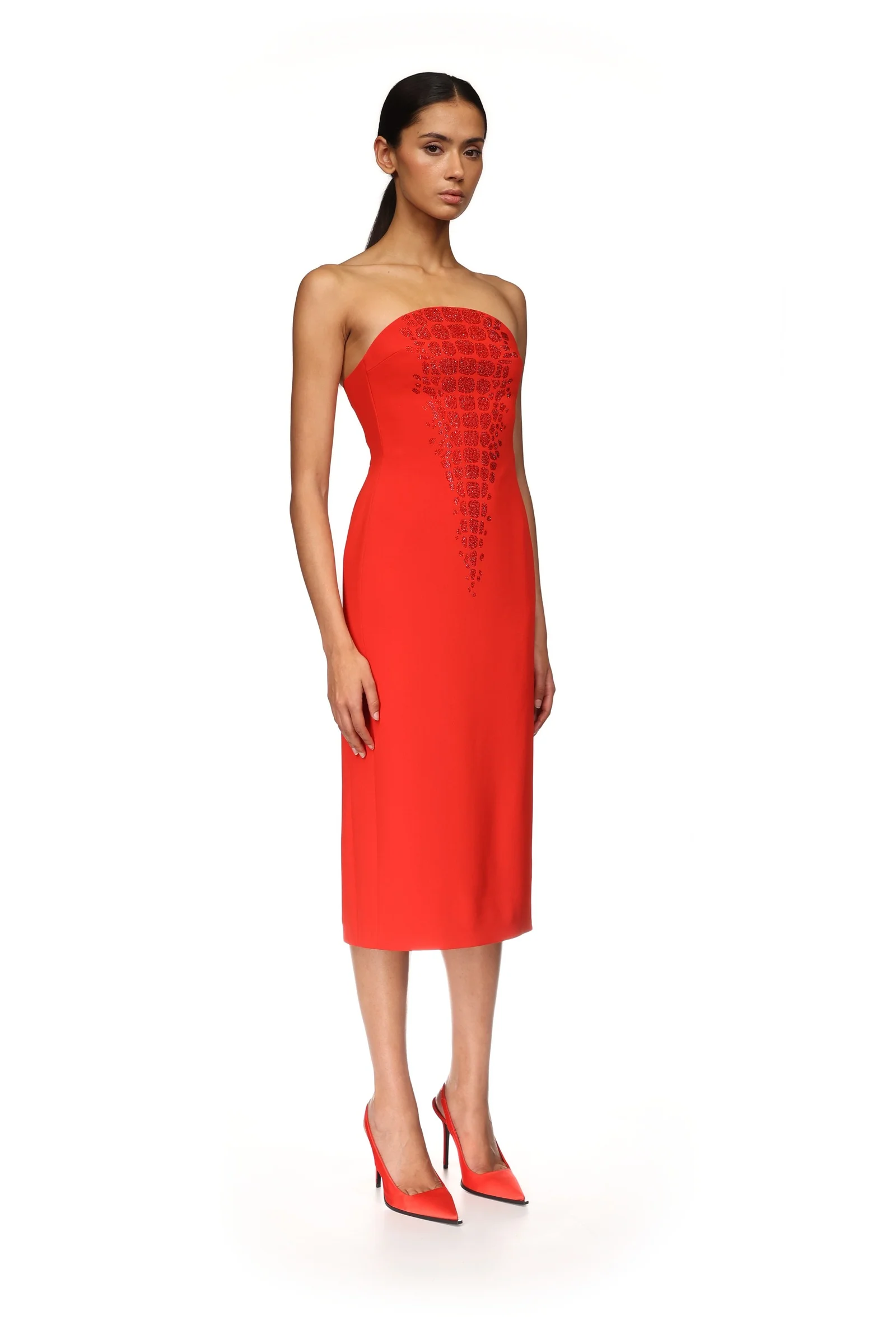 CROC RHINESTONE EMBROIDERY STRAPLESS MIDI DRESS - Image 4