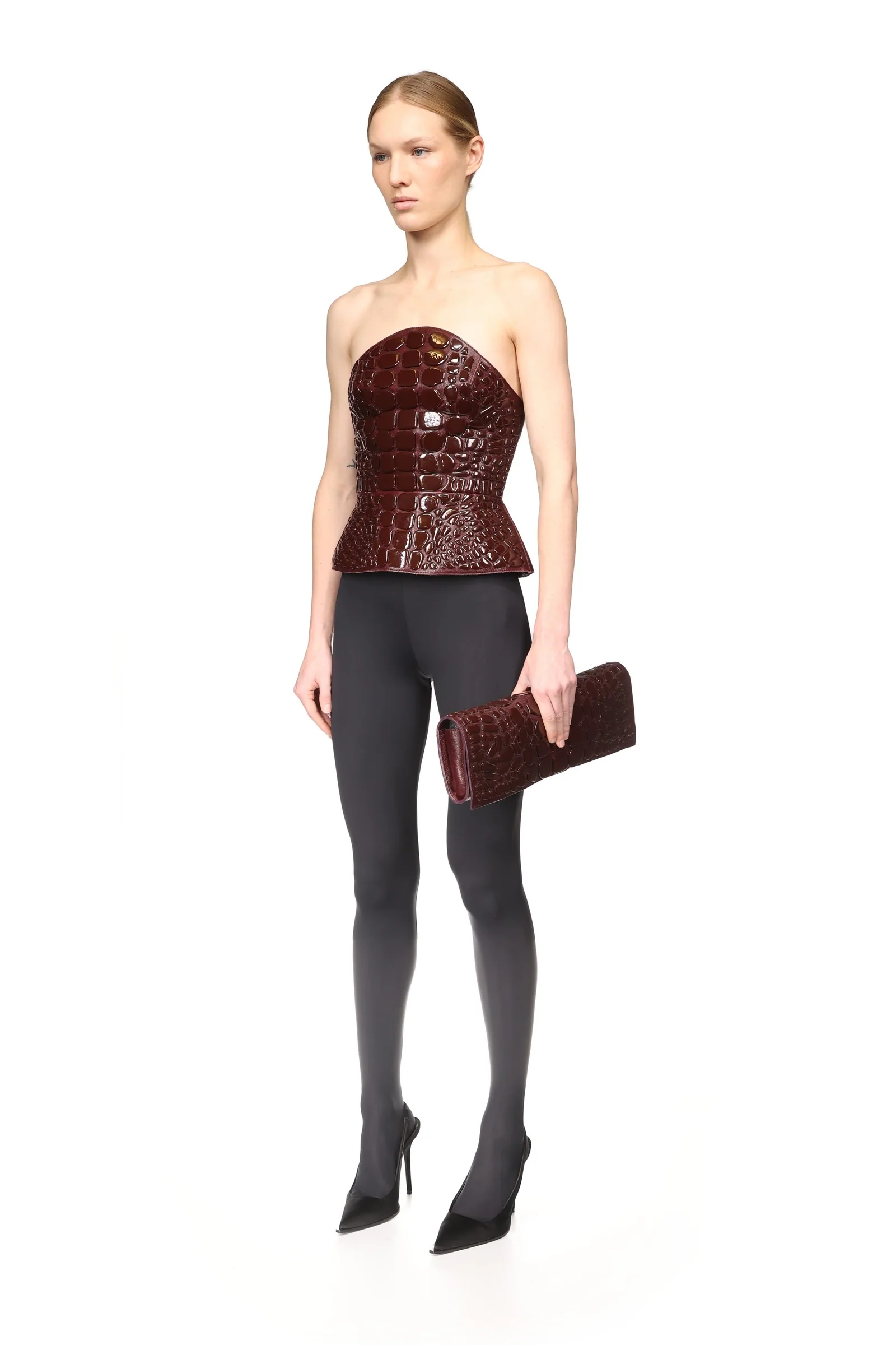 LARGE CROC ENAMEL EMBROIDERY CLUTCH BAG - Image 5