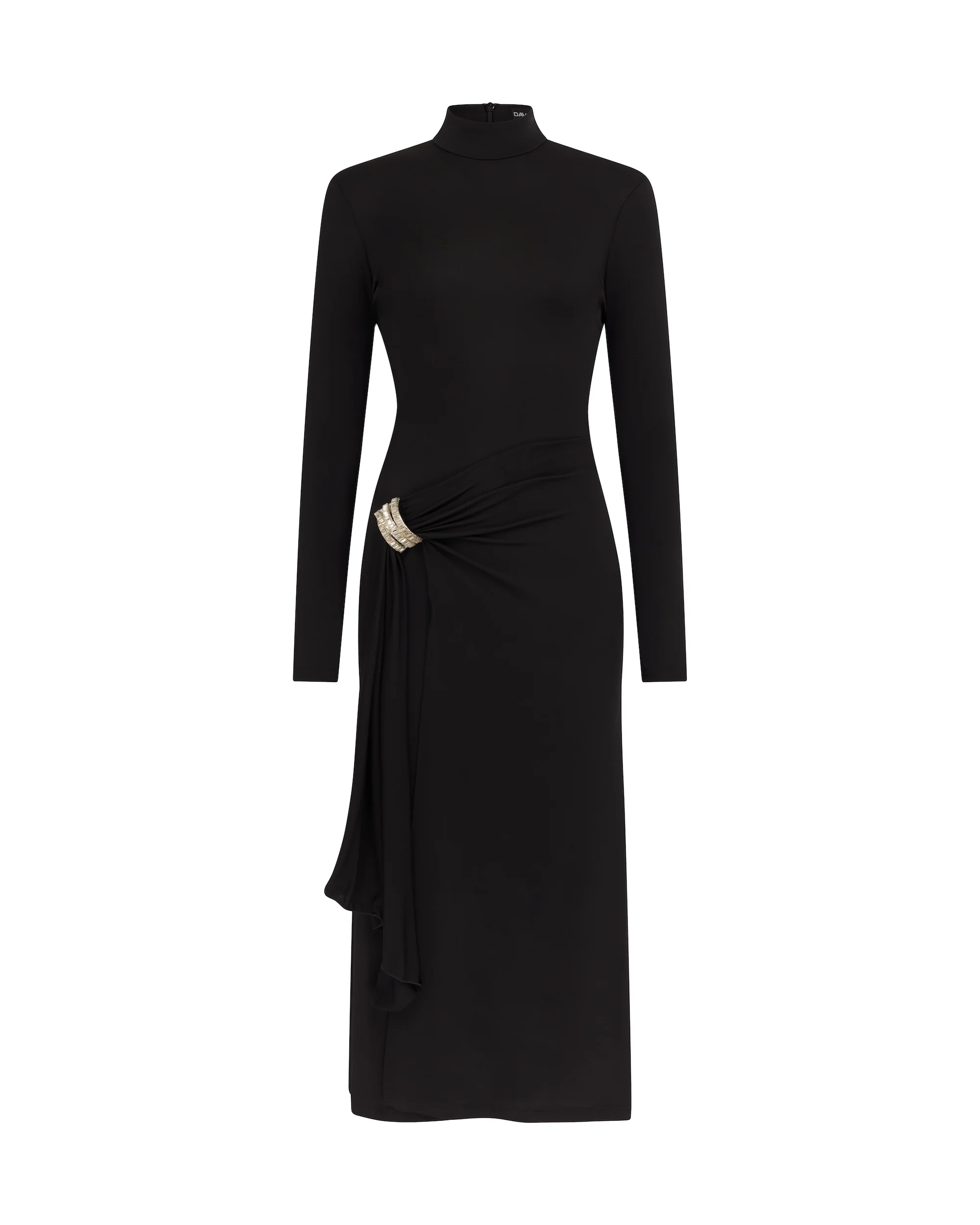 CRYSTAL ARCH AND LONG SLEEVE MIDI DRESS IN BLACK