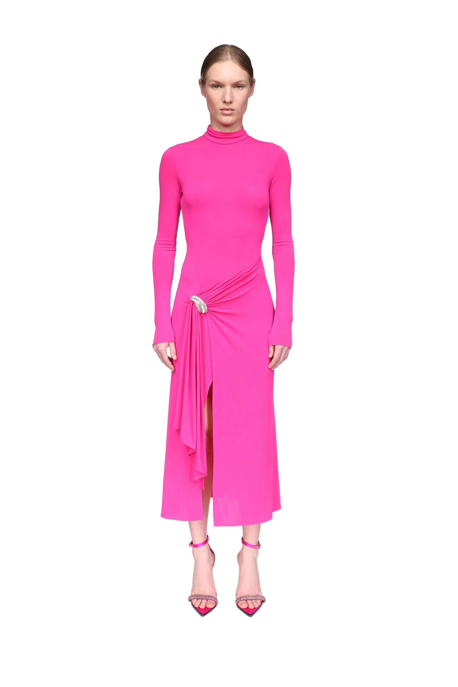CRYSTAL ARCH AND LONG SLEEVE MIDI DRESS IN BLACK - Image 2