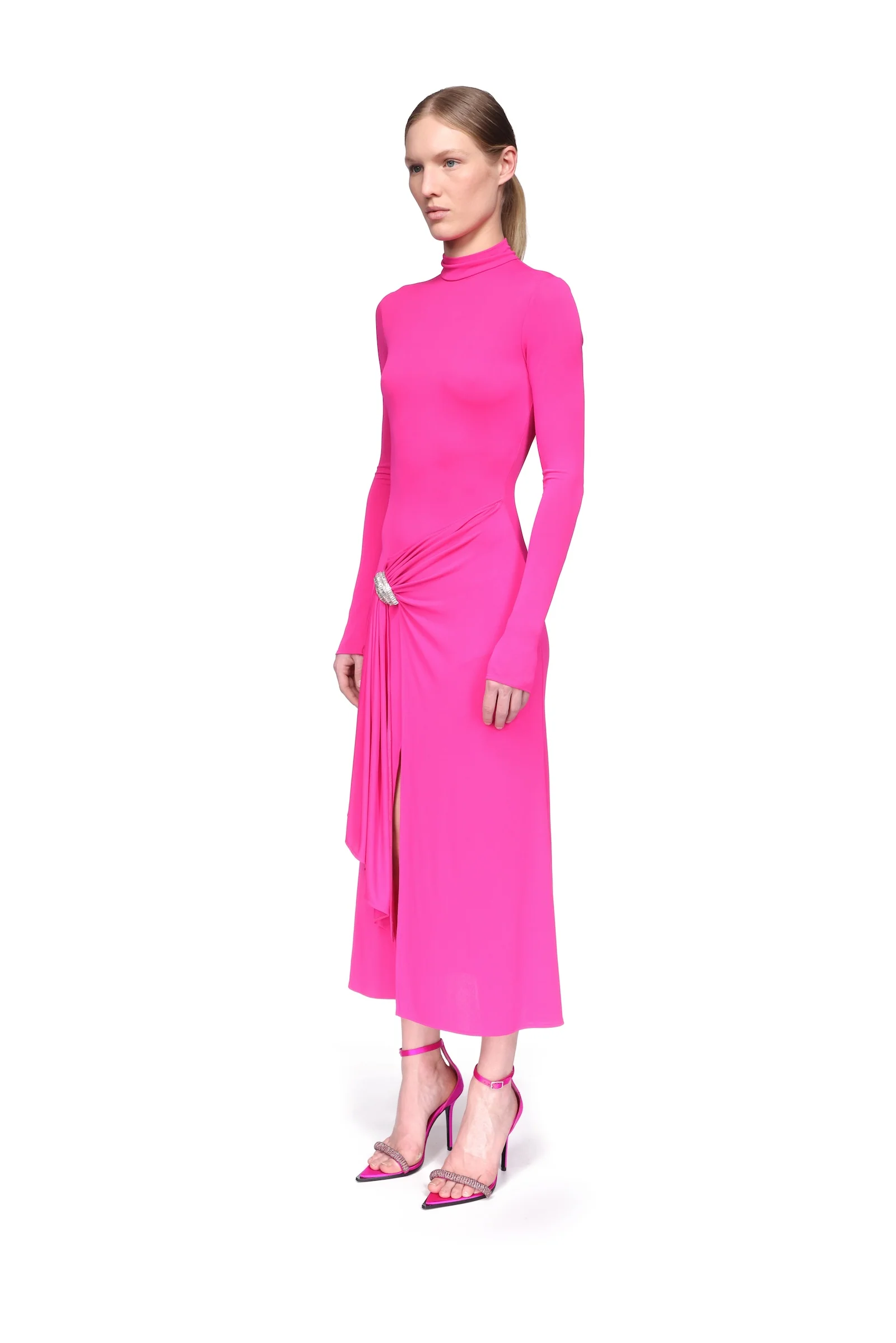 CRYSTAL ARCH AND LONG SLEEVE MIDI DRESS IN BLACK - Image 3