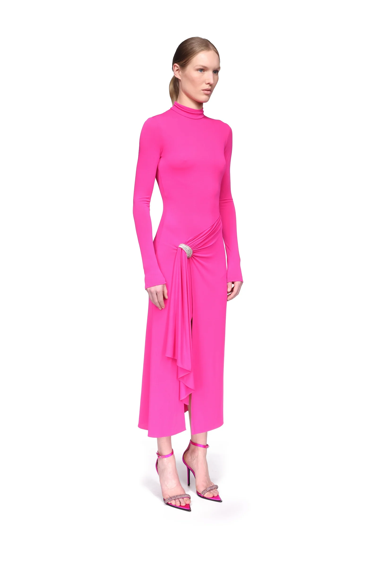 CRYSTAL ARCH AND LONG SLEEVE MIDI DRESS IN BLACK - Image 4