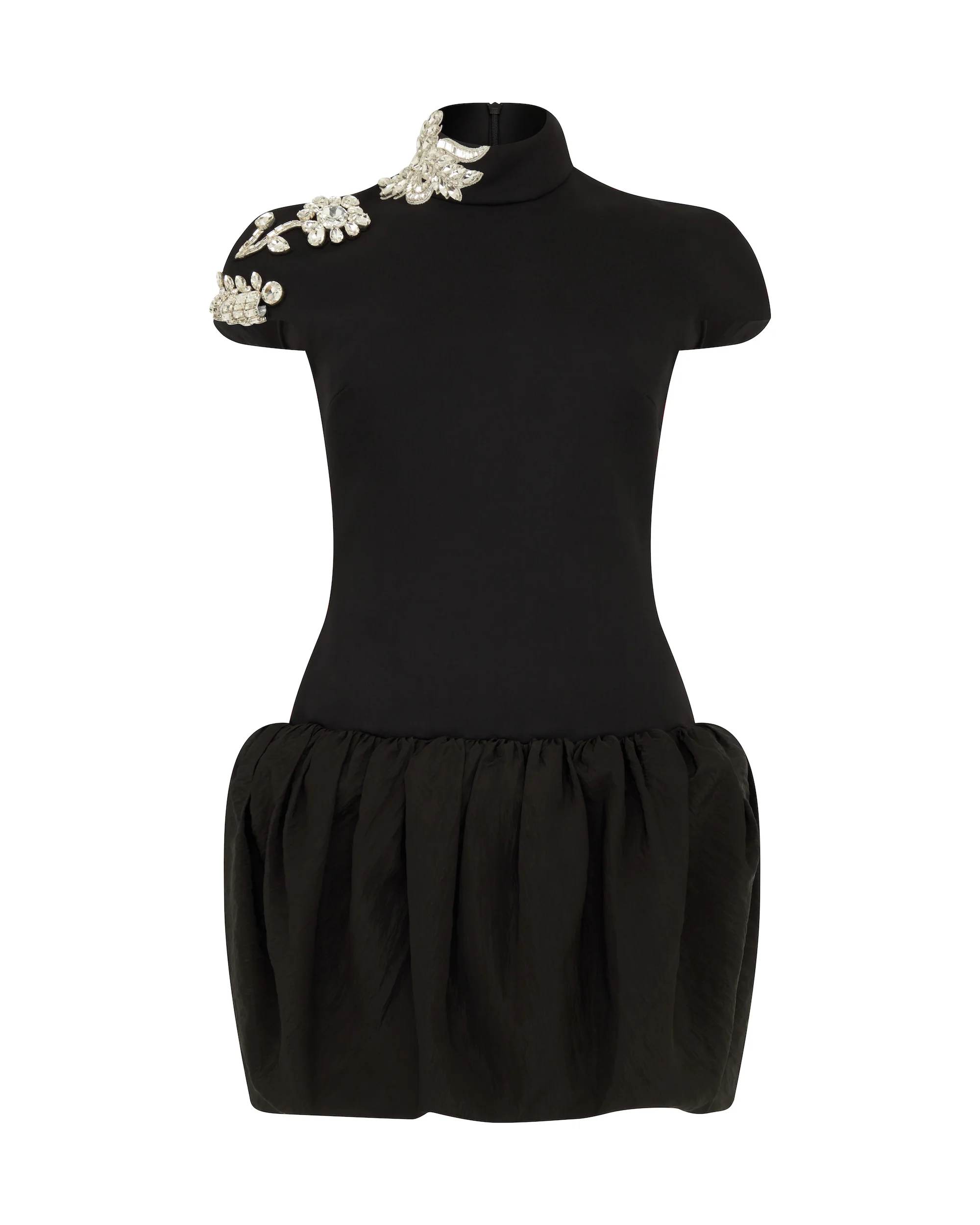 CRYSTAL BROOCH AND PUFF SKIRT MINI DRESS
