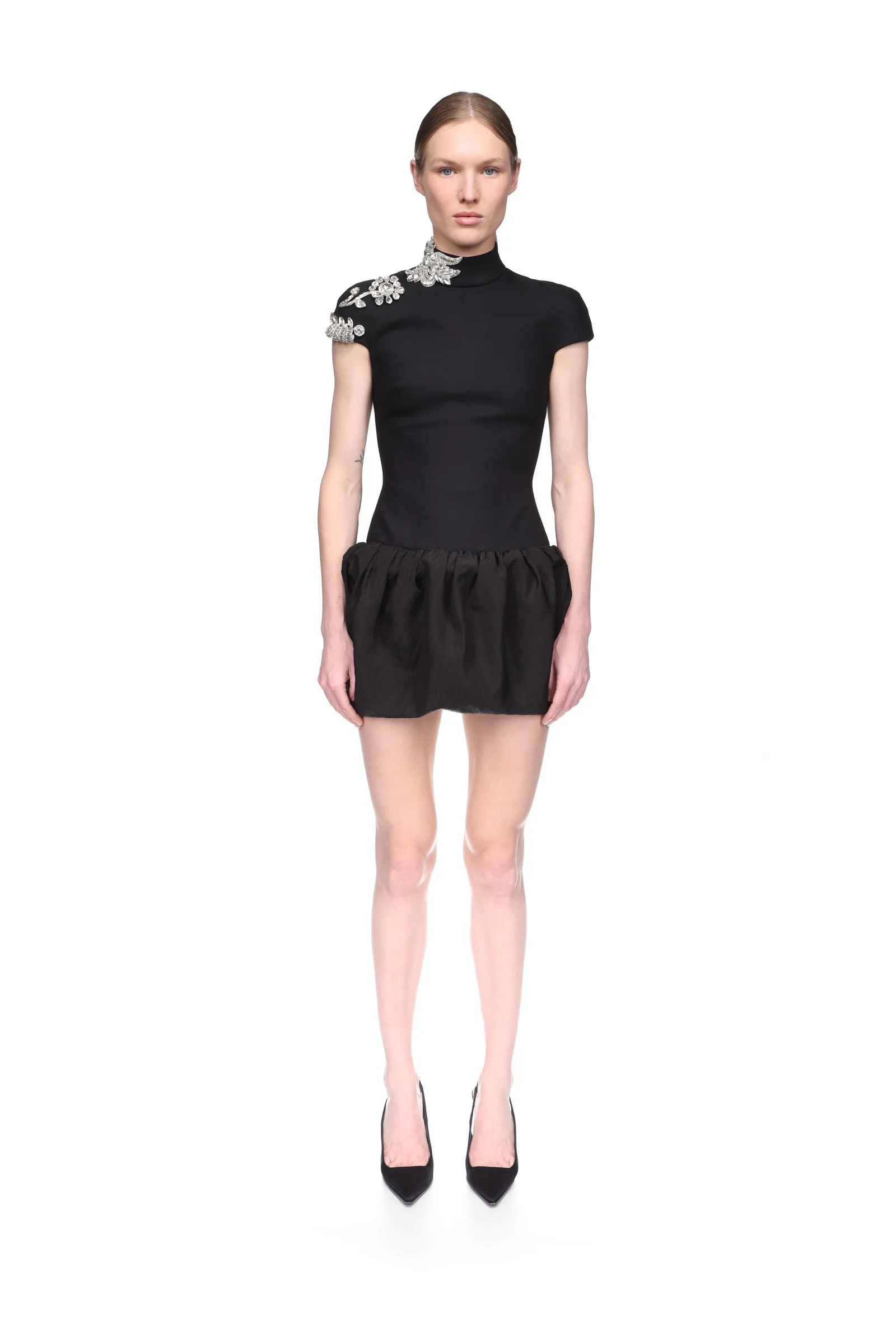 CRYSTAL BROOCH AND PUFF SKIRT MINI DRESS - Image 2