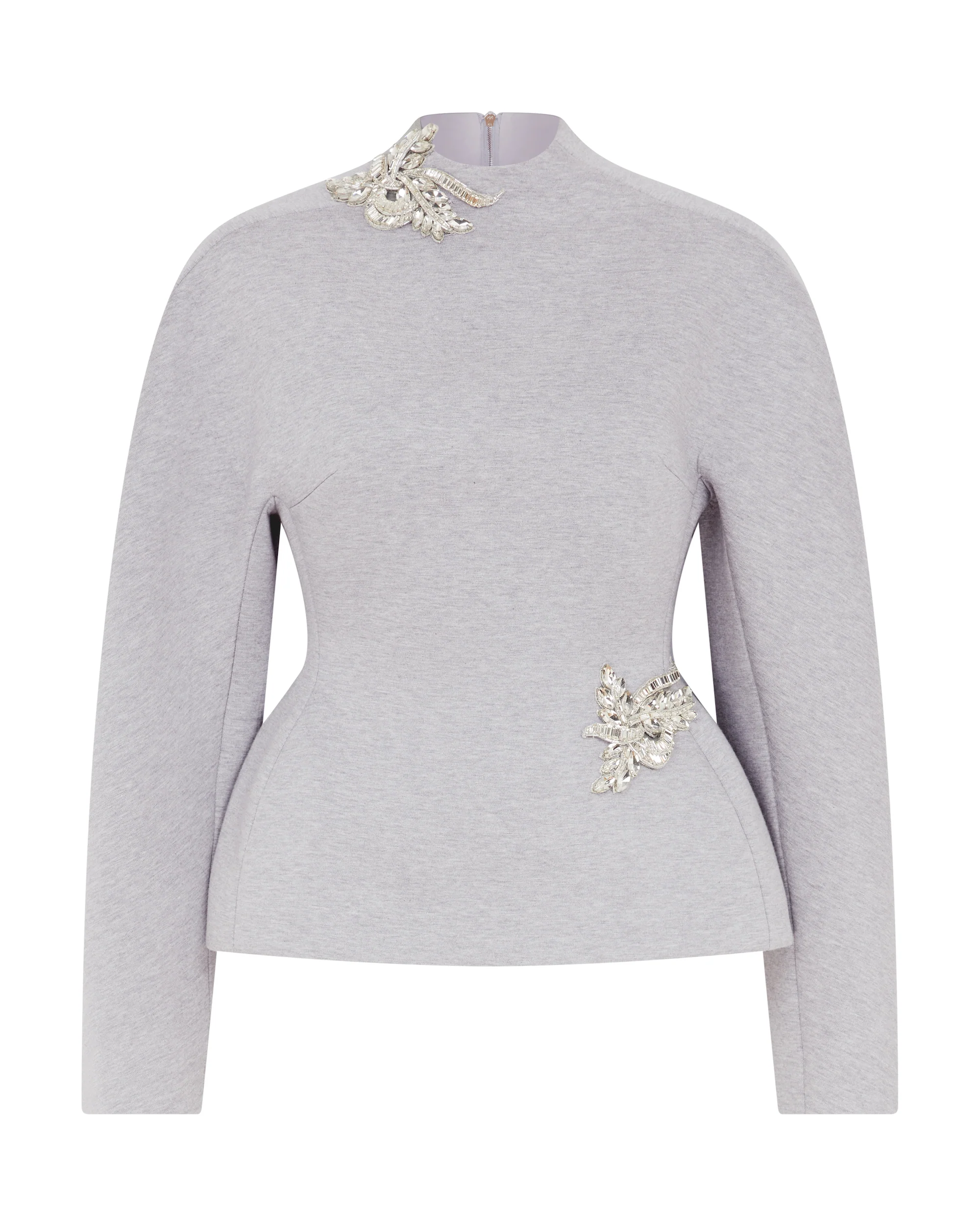 CRYSTAL BROOCH DETAIL PEPLUM TOP