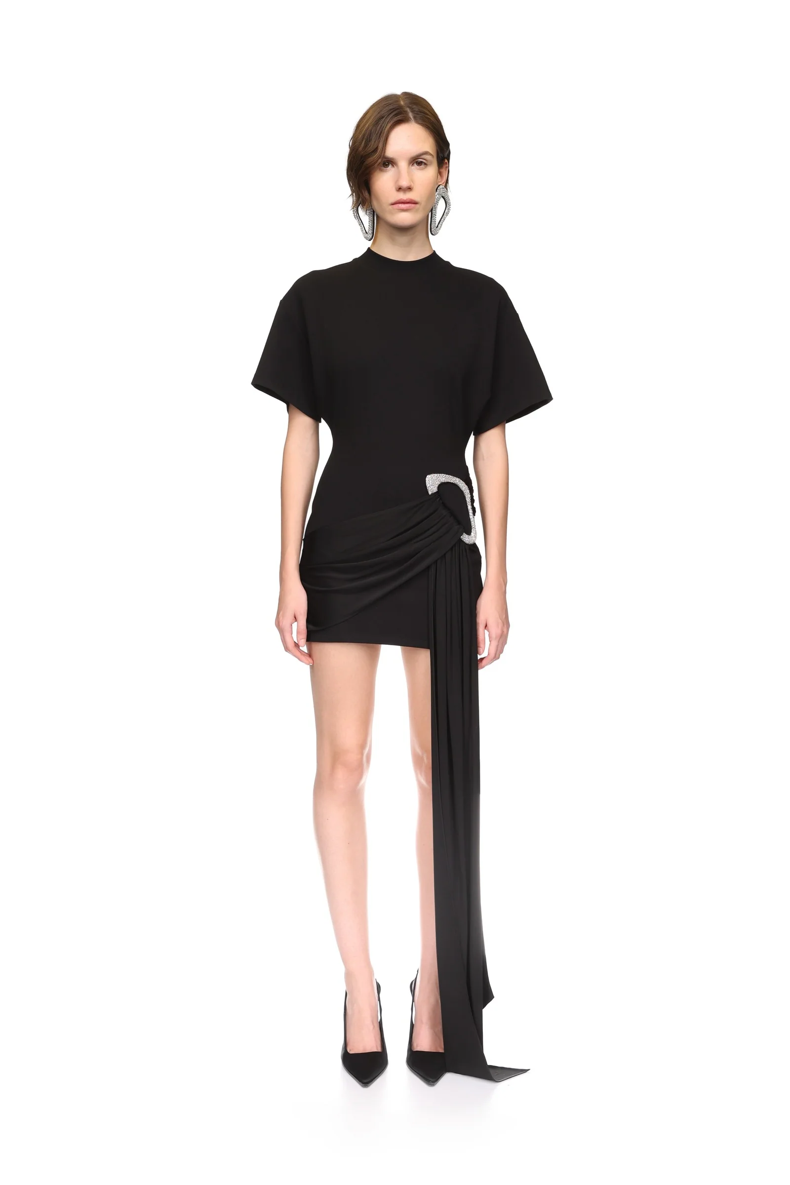 CRYSTAL BUCKLE AND DRAPE DETAIL MINI DRESS - Image 2