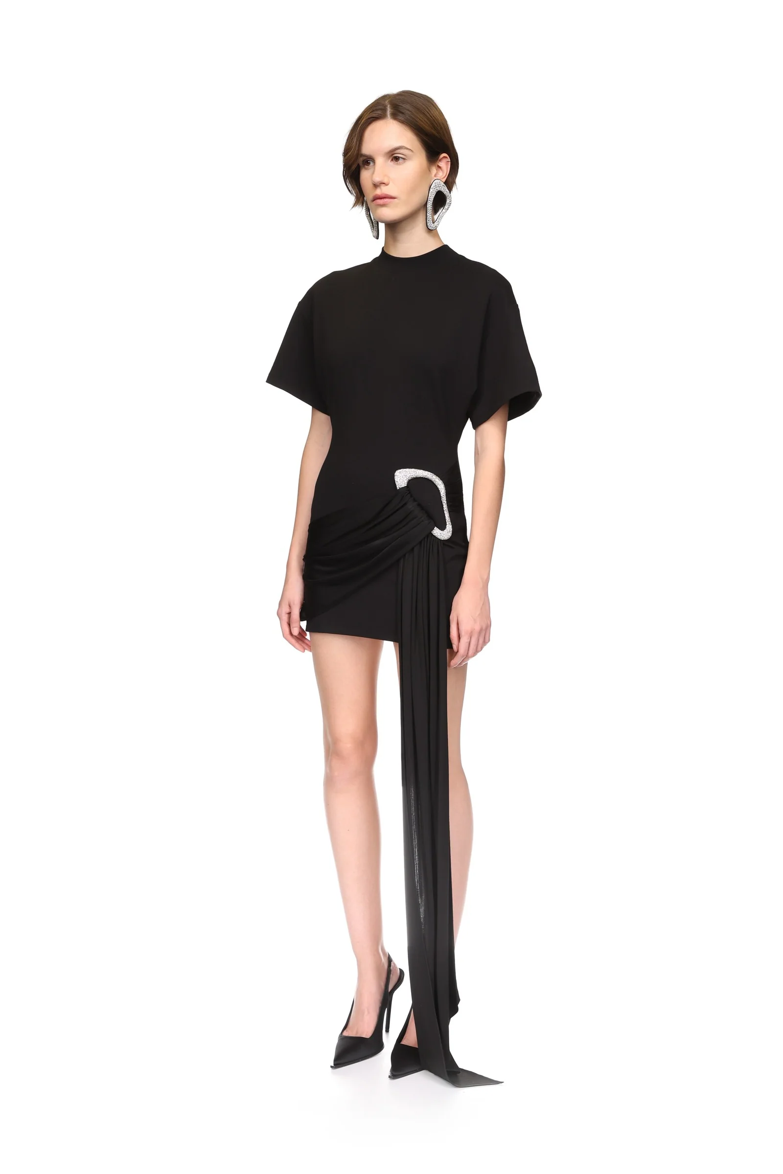 CRYSTAL BUCKLE AND DRAPE DETAIL MINI DRESS - Image 3