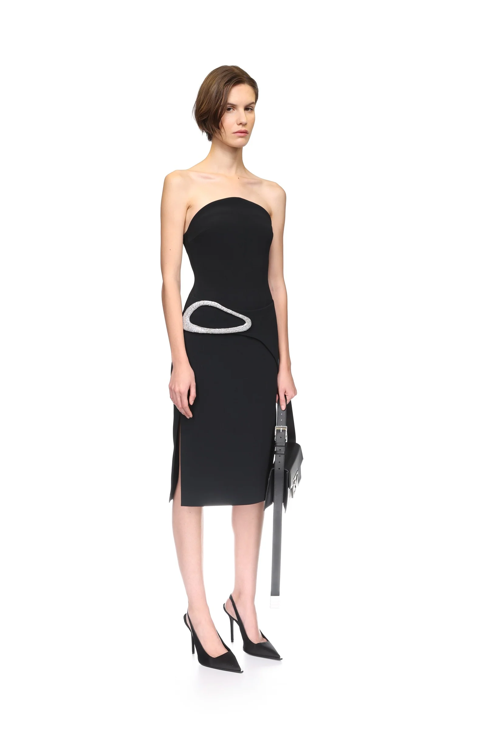 CRYSTAL BUCKLE STRAPLESS MIDI DRESS - Image 4