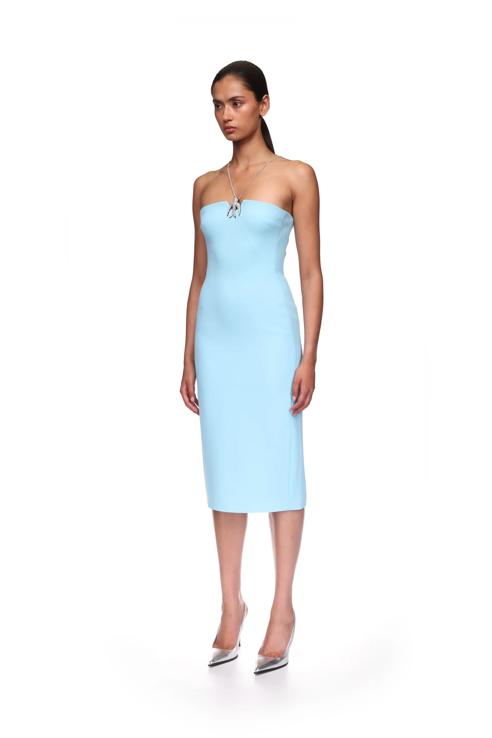 CRYSTAL CHAIN AND SWALLOW MIDI DRESS - Image 3