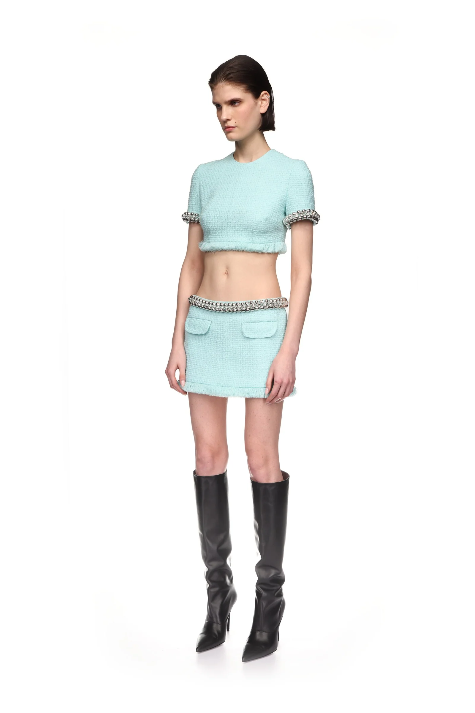 BOUCLE AND CRYSTAL CHAIN MINI SKIRT - Image 3