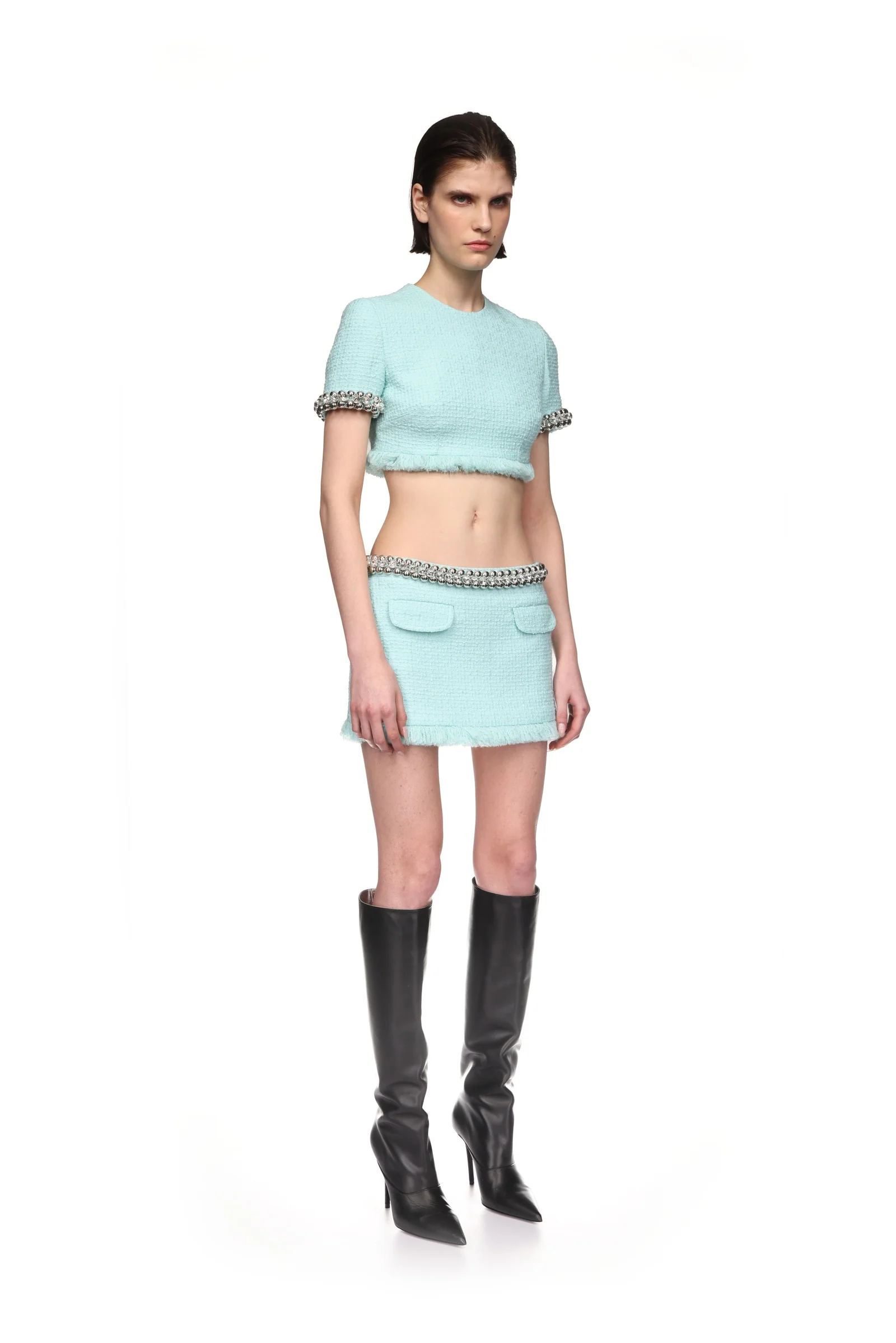 BOUCLE AND CRYSTAL CHAIN MINI SKIRT - Image 4