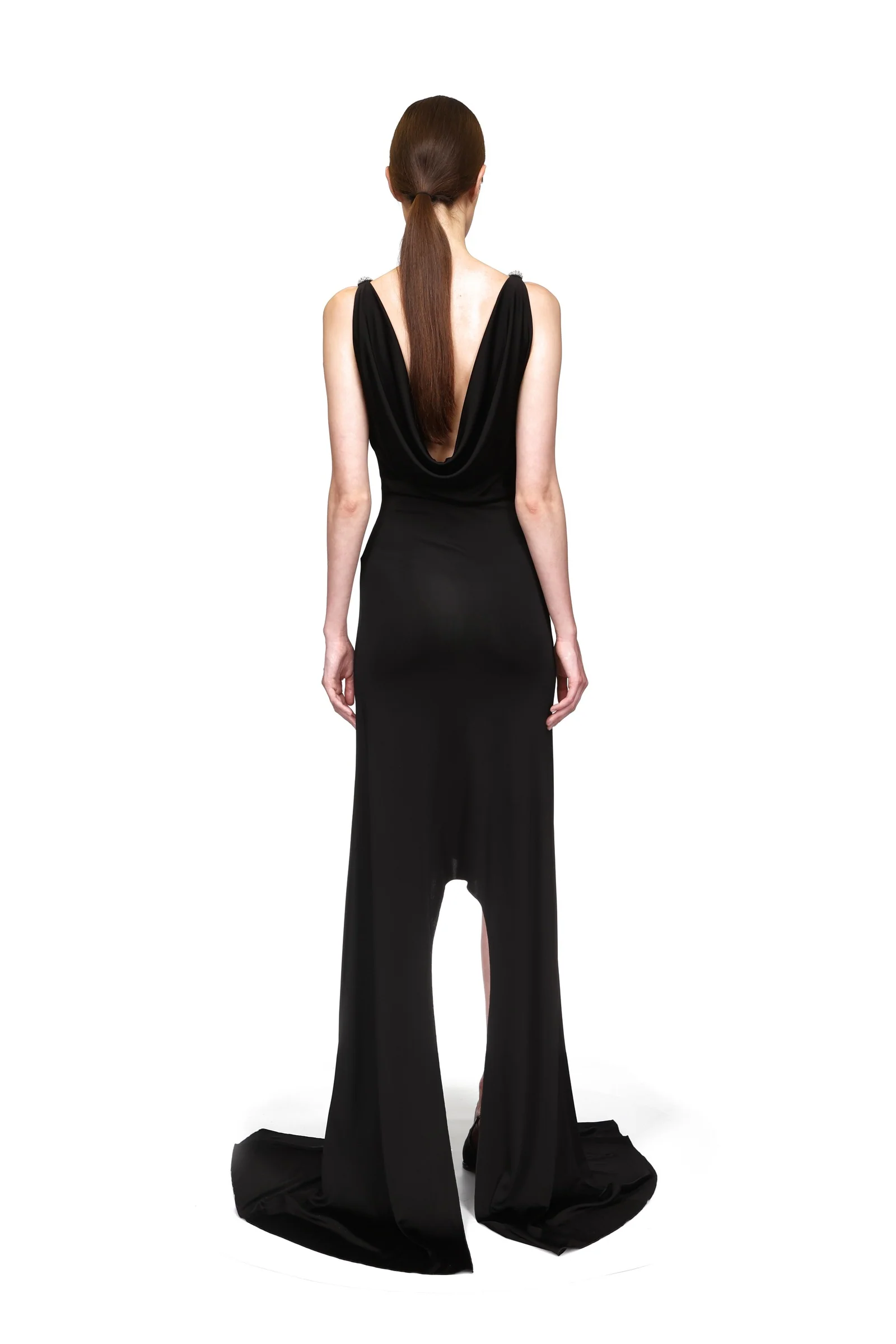 CRYSTAL CLAW DETAIL ASYMMETRIC HEM GOWN - Image 5