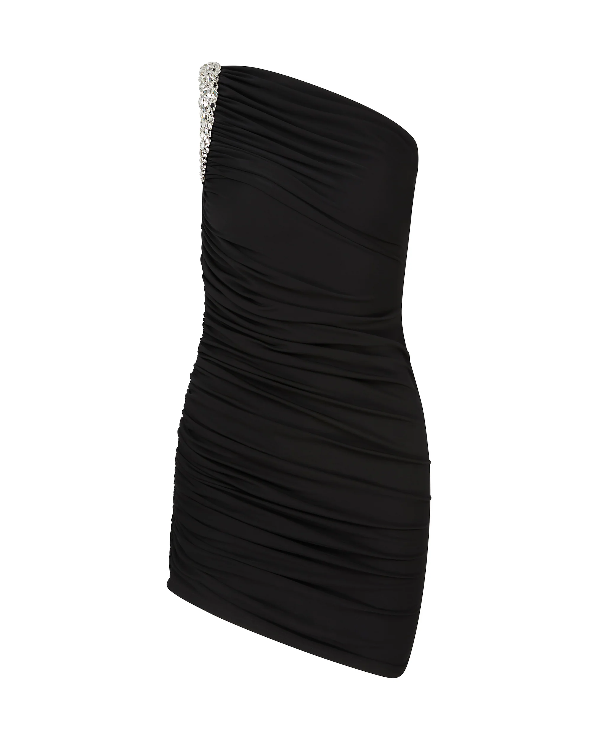 CRYSTAL CLAW DRAPED MINI DRESS IN BLACK