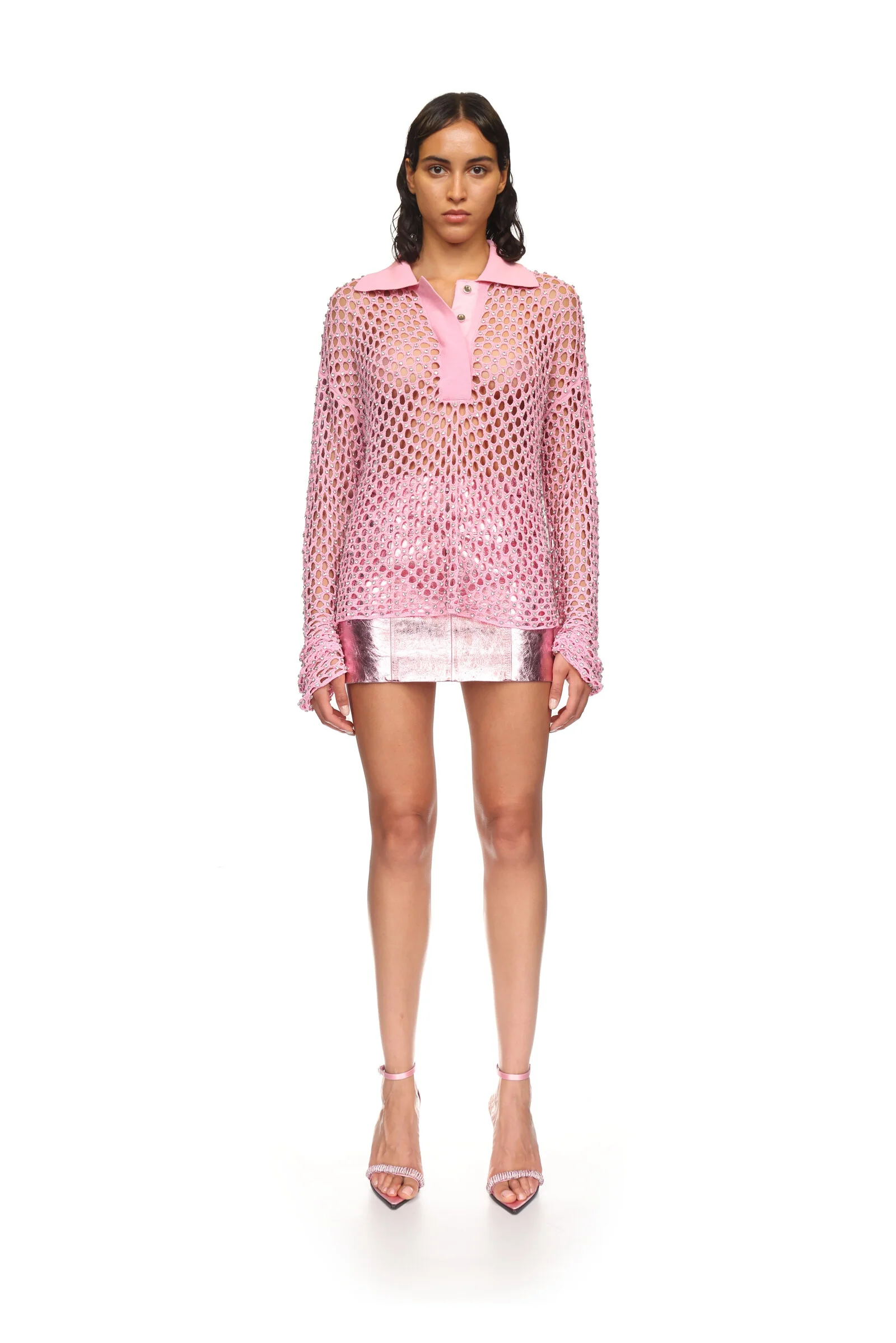 CRYSTAL EMBROIDERED NET CROCHET SHIRT - Image 2