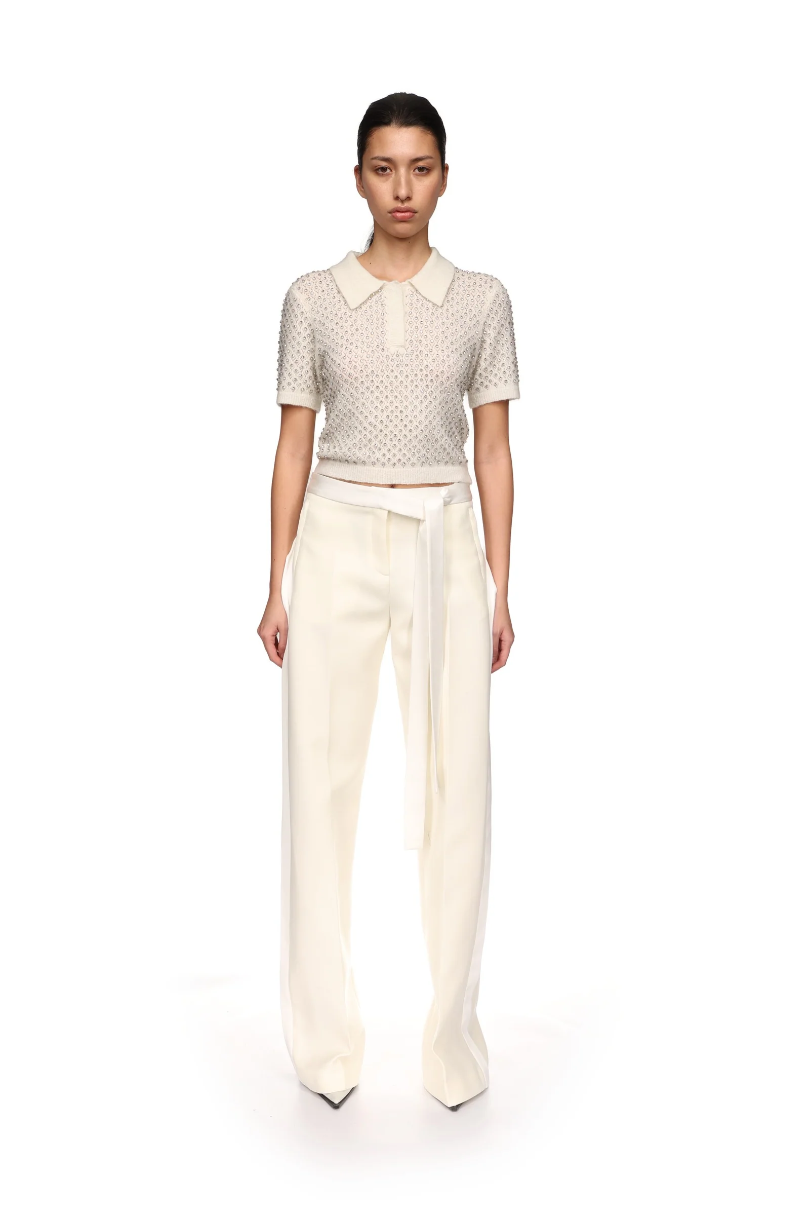 CRYSTAL EMBROIDERED POLO KNIT TOP - Image 2