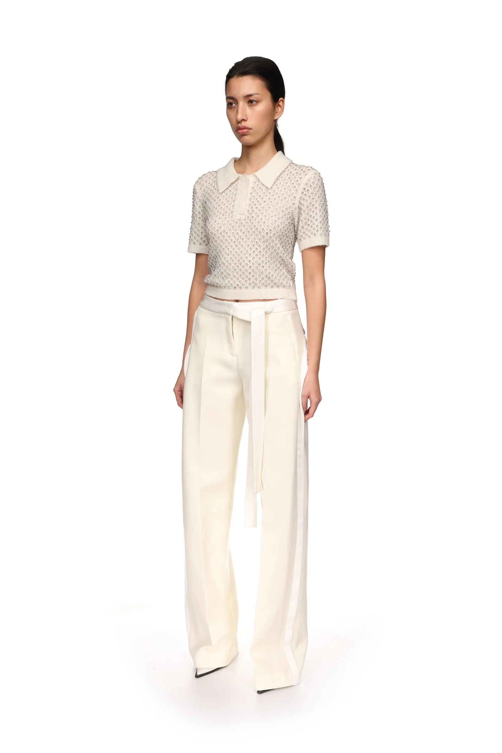 CRYSTAL EMBROIDERED POLO KNIT TOP - Image 3