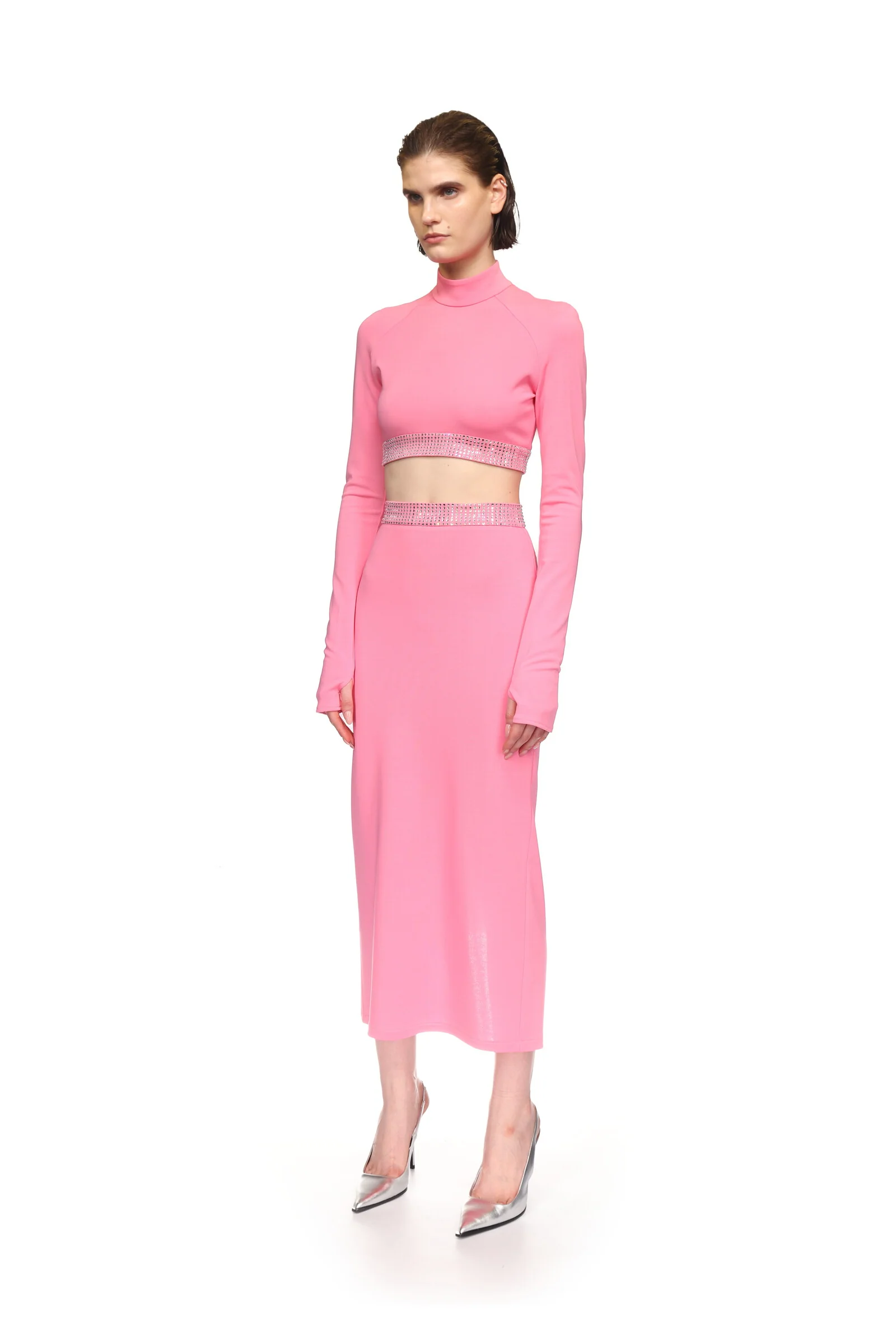 CRYSTAL HOTFIX WAISTLINE PENCIL SKIRT - Image 3