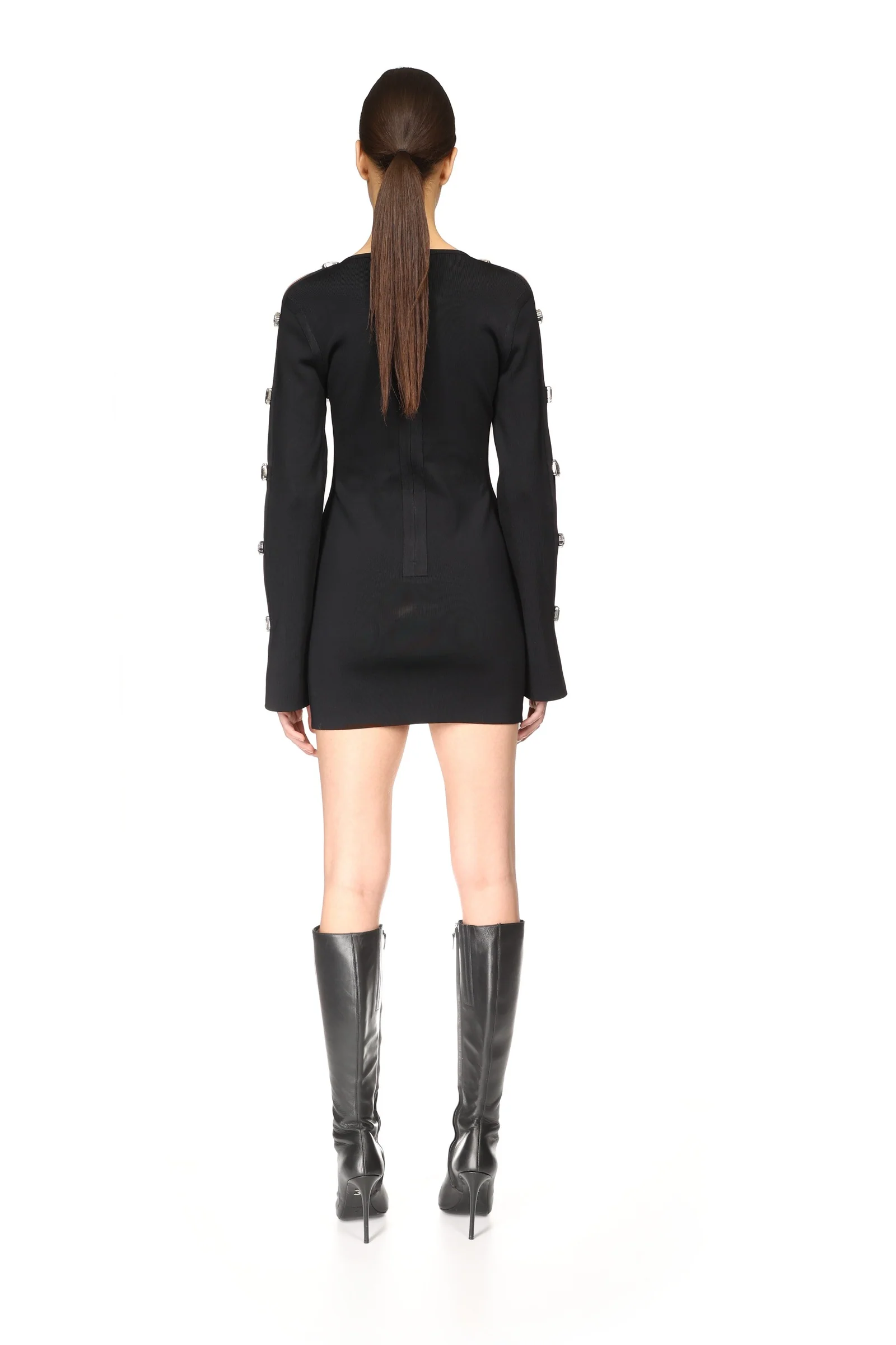 CRYSTAL EMBROIDERED CUTOUT SLEEVE MINI KNIT DRESS - Image 5