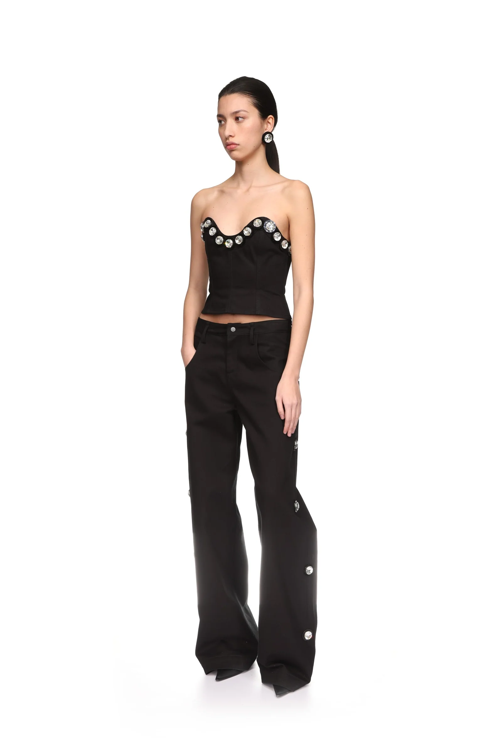 CRYSTAL EMBROIDERED DENIM TROUSERS - Image 3