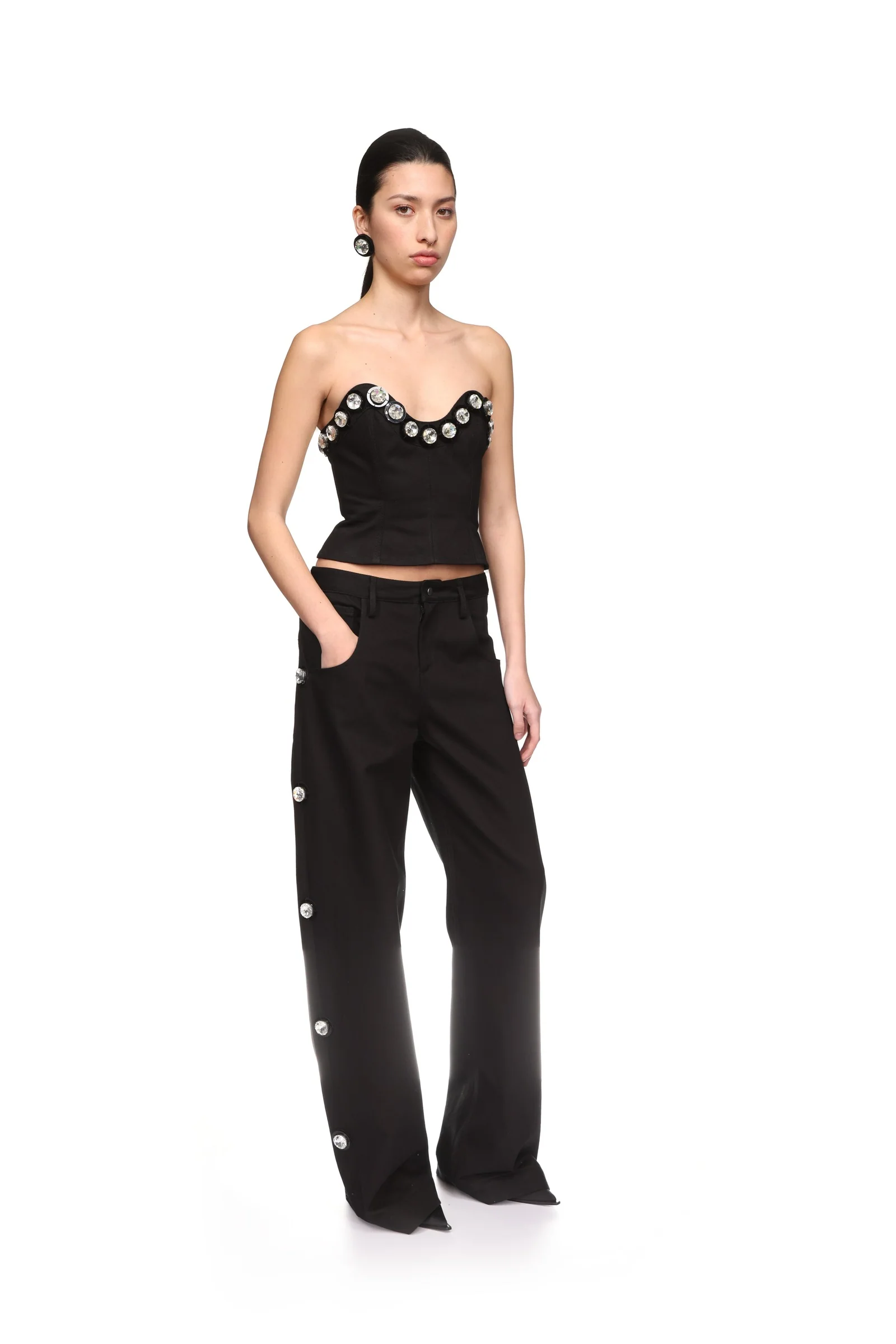 CRYSTAL EMBROIDERED DENIM TROUSERS - Image 4
